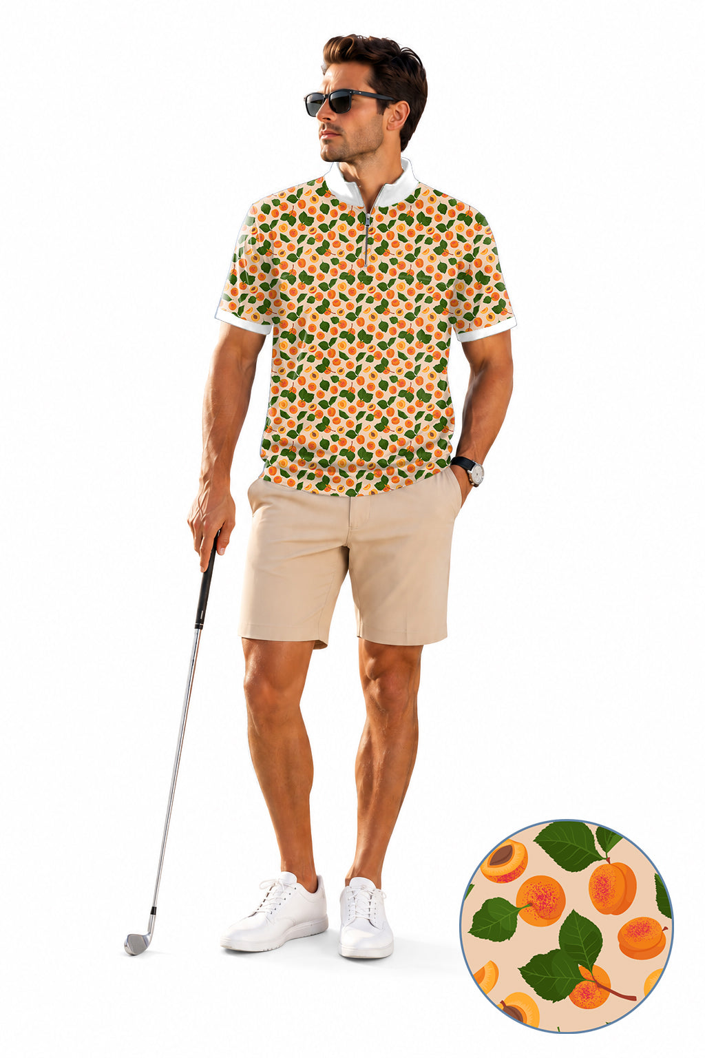 Men's Short Sleeve Quarter Zip Golf Pullover Peach leaves