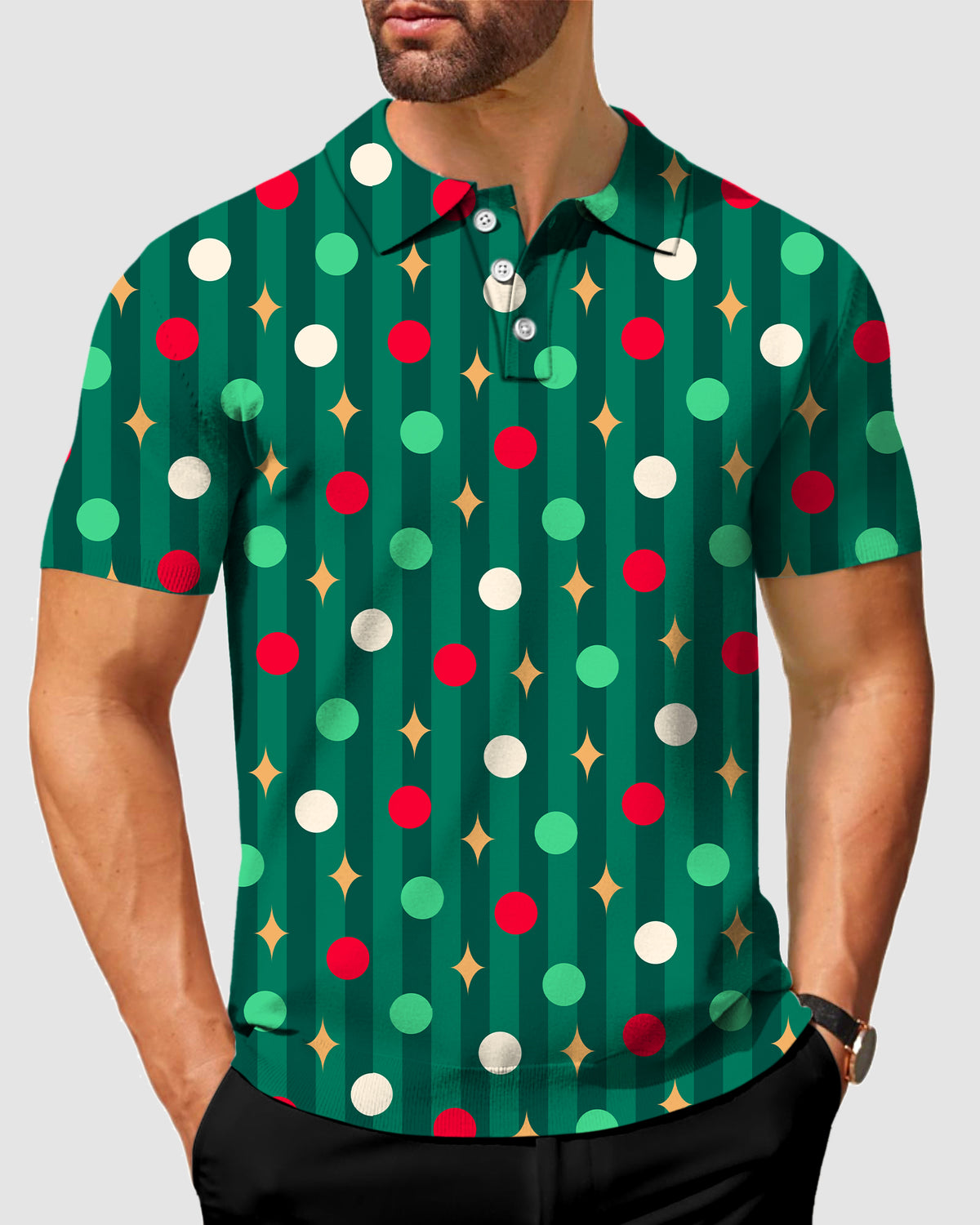 Men's Green Christmas Lollipops Polo
