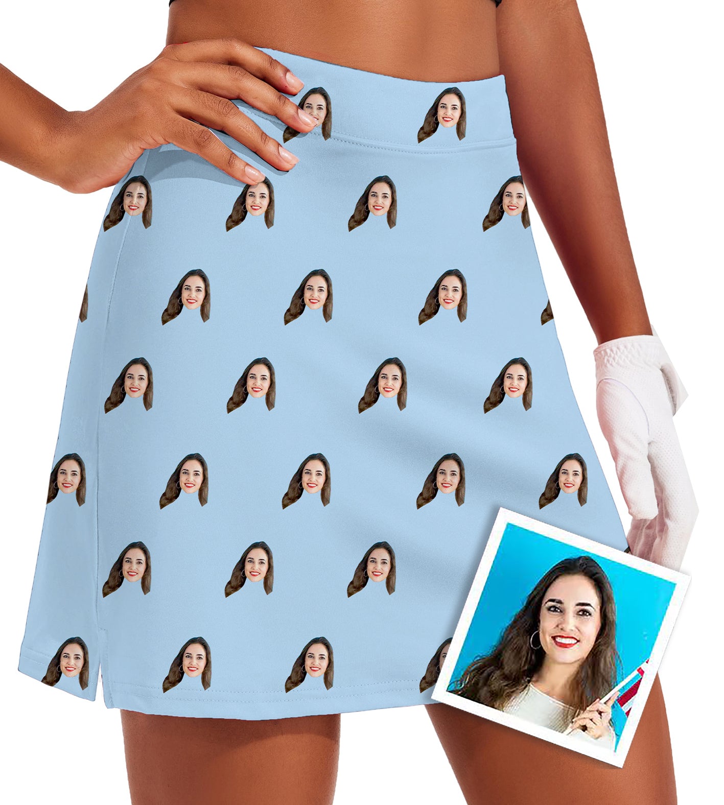 Women's -Custom Photo Funny Face Golf Skirts Inner Shorts Pocket