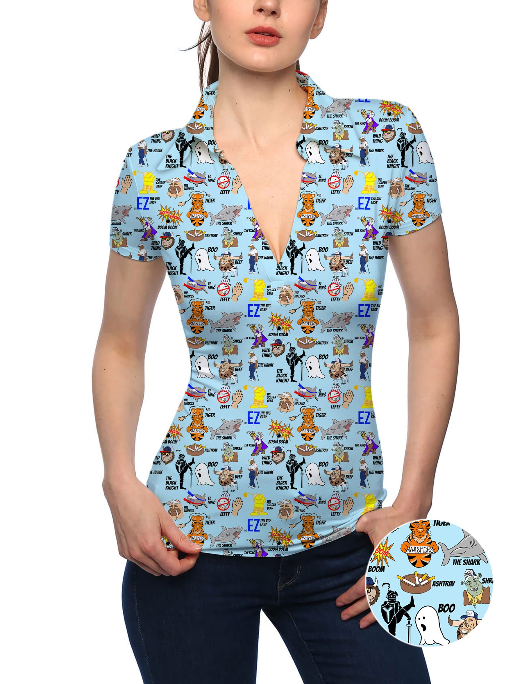 Women's Professional Nicknames Big EZ V Neck Golf Polo