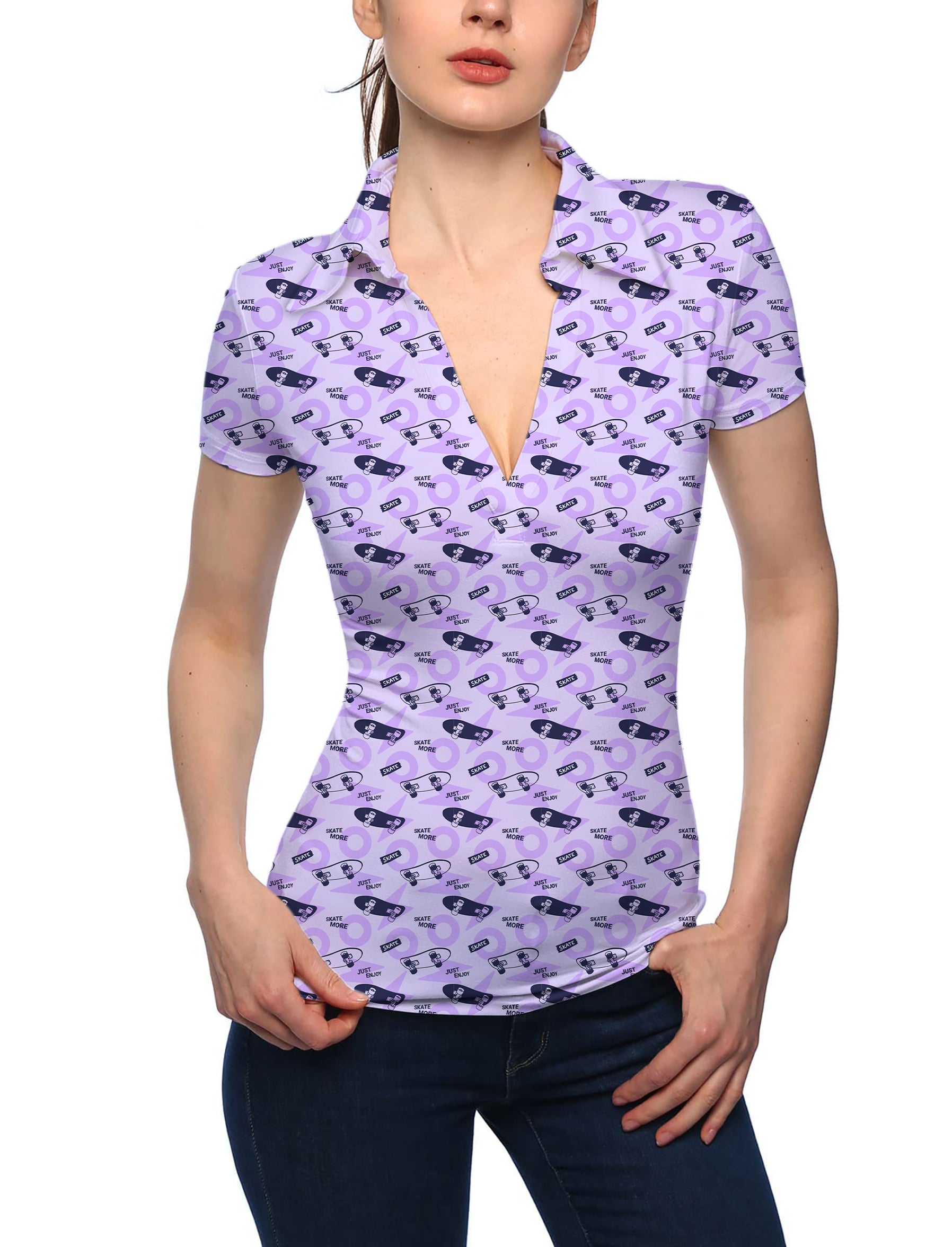 Women's Purple Skate More V Neck Golf Polo