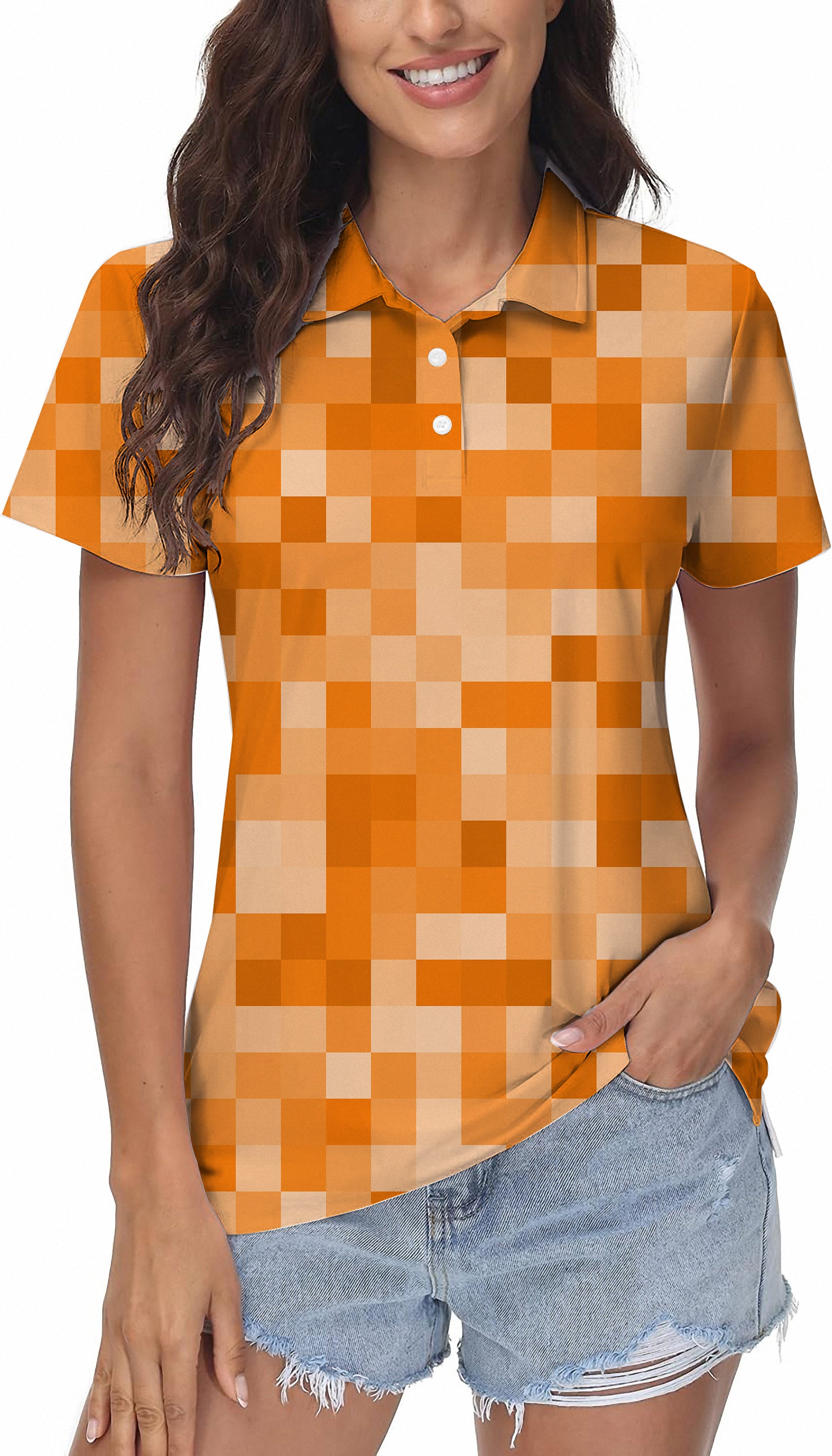 Orange Pixel Big Women's Golf Polo