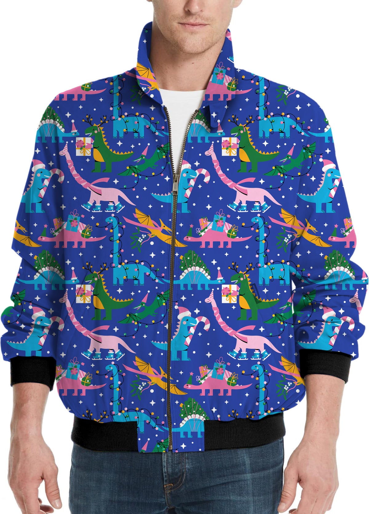 Christmas Dinosaur Men's Golf Windbreaker Light Jacket