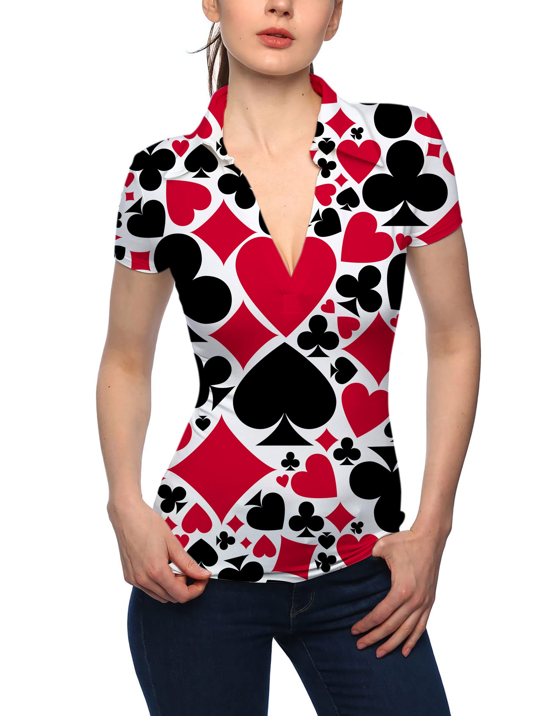 Women's Poker V Neck Golf Polo