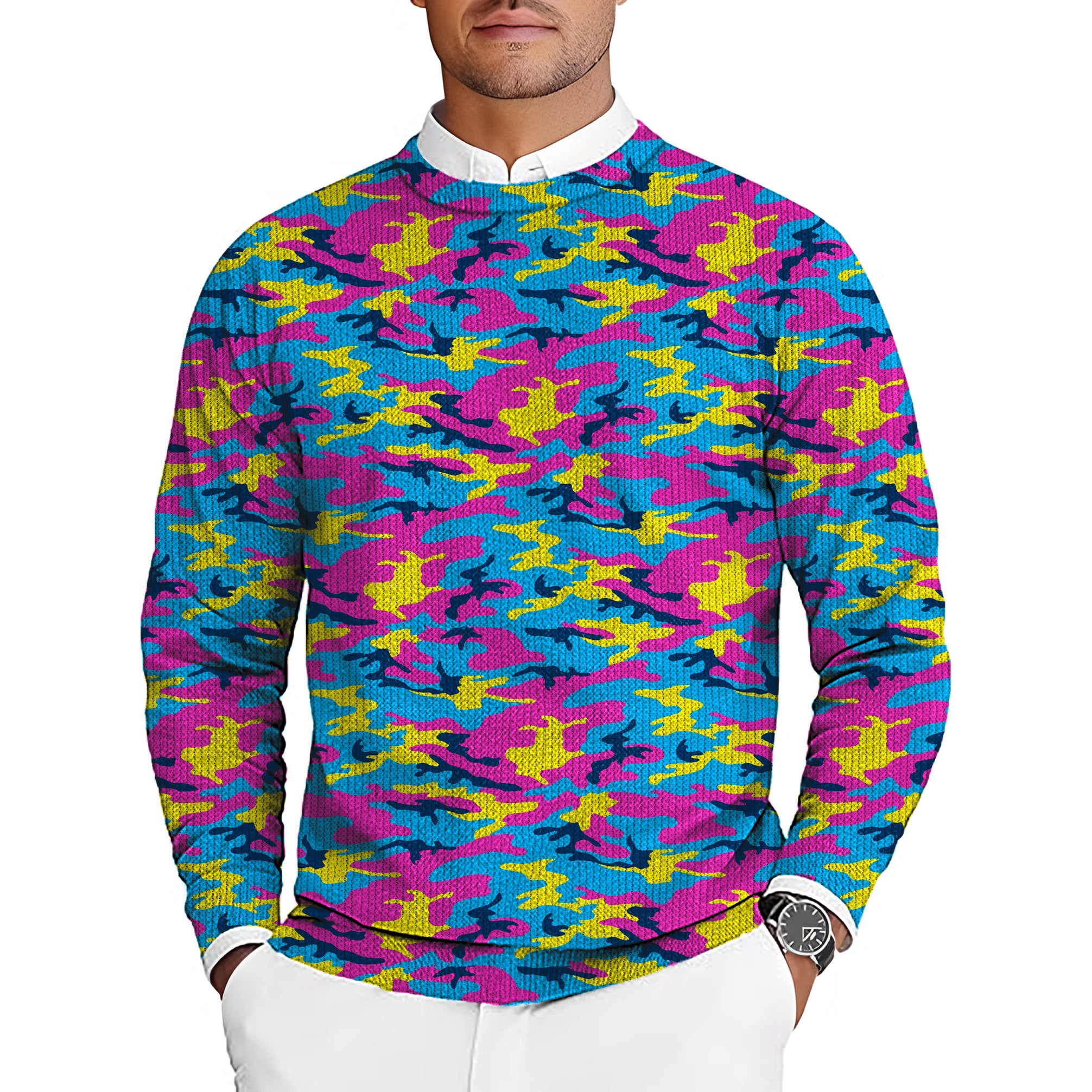 Neon Camo Men's Golf Crewneck Pullover Sweaters Ugly Sweater