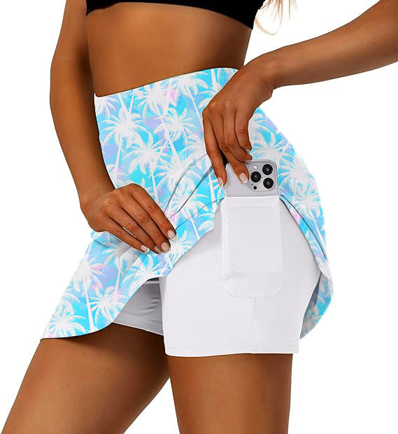 Women's Jungle Palm tree Golf Skirts Inner Shorts Pocket