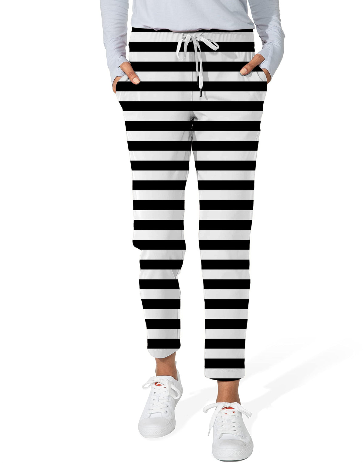 Black and white horizontal stripes Women's 7/8 Stretch Ankle Golf Pants
