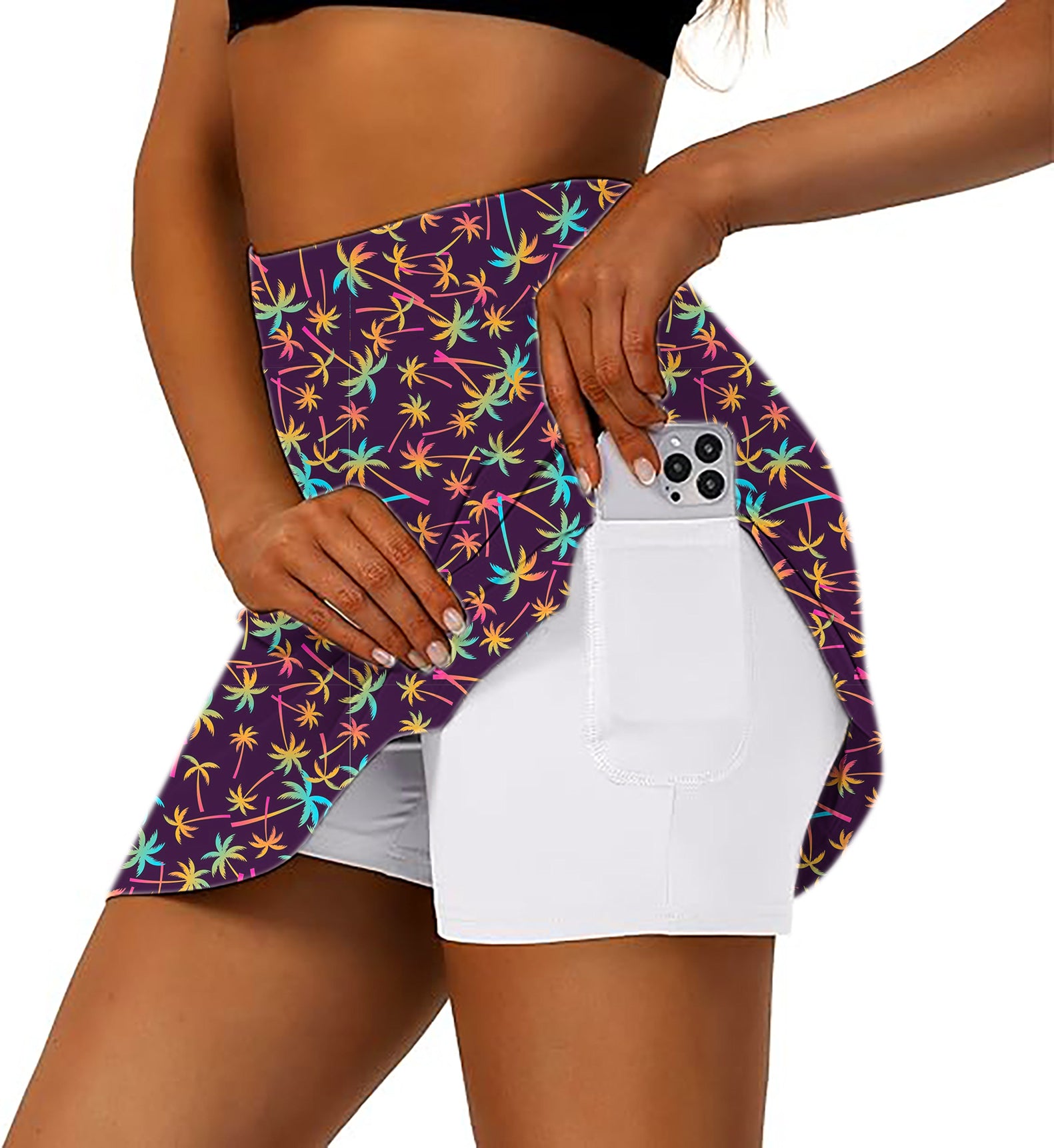 Women's Gradient Palms Golf Skirts Inner Shorts Pocket