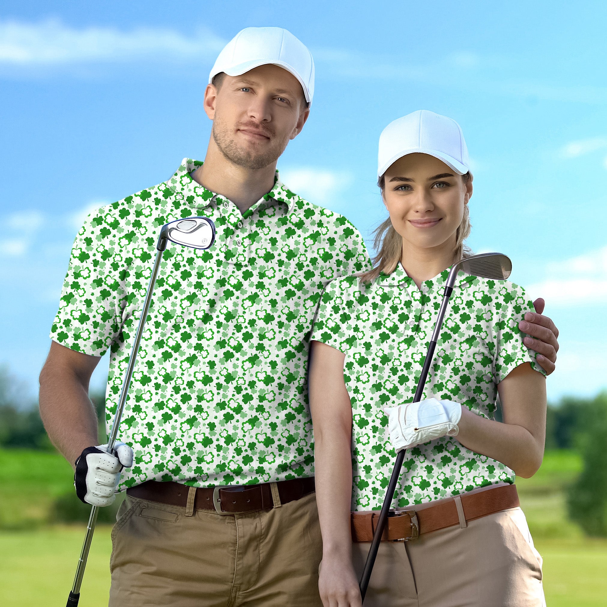 Golf Polo Couple Family set Leaf clover St. Patrick's Day tournament