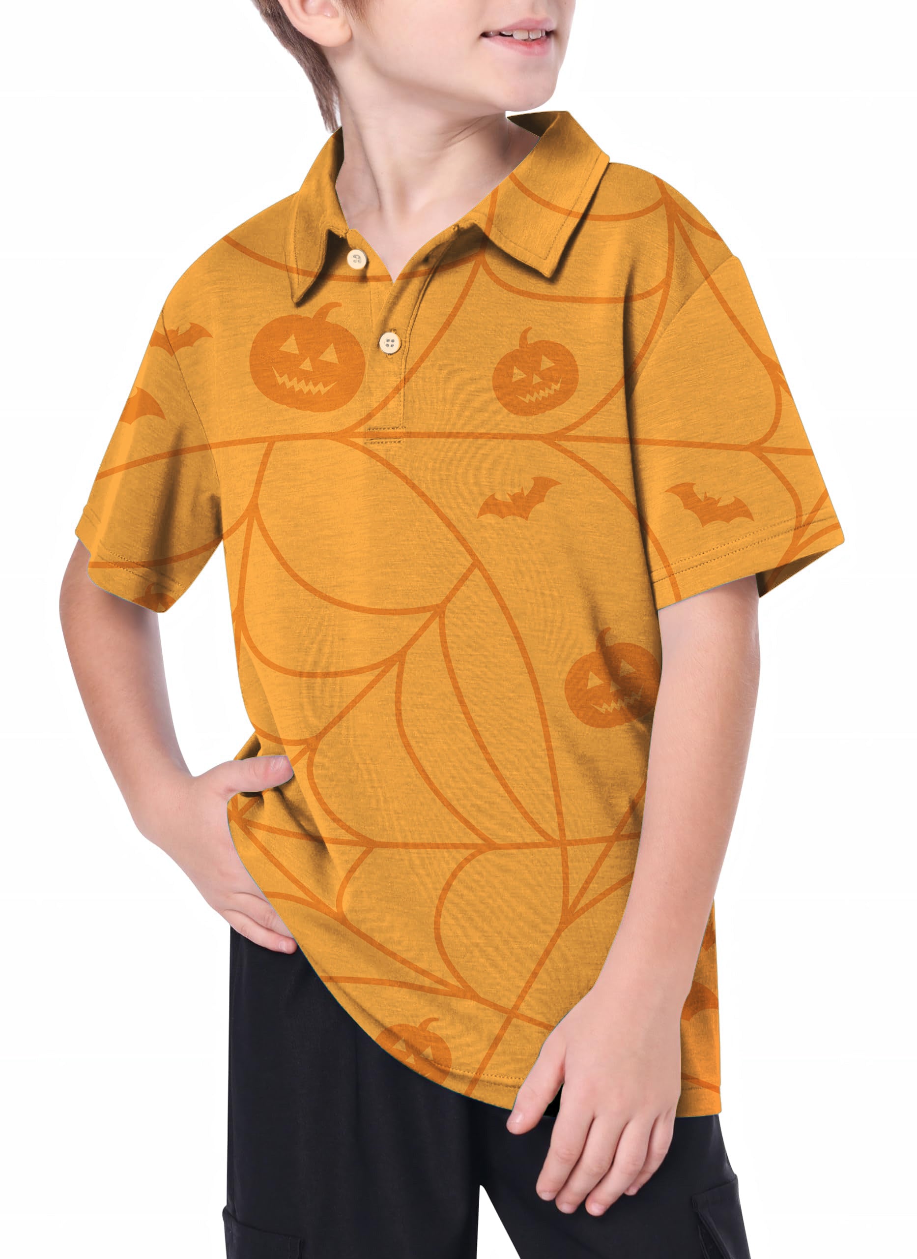 Youth Halloween Spiderweb Pumpkin Golf Polo