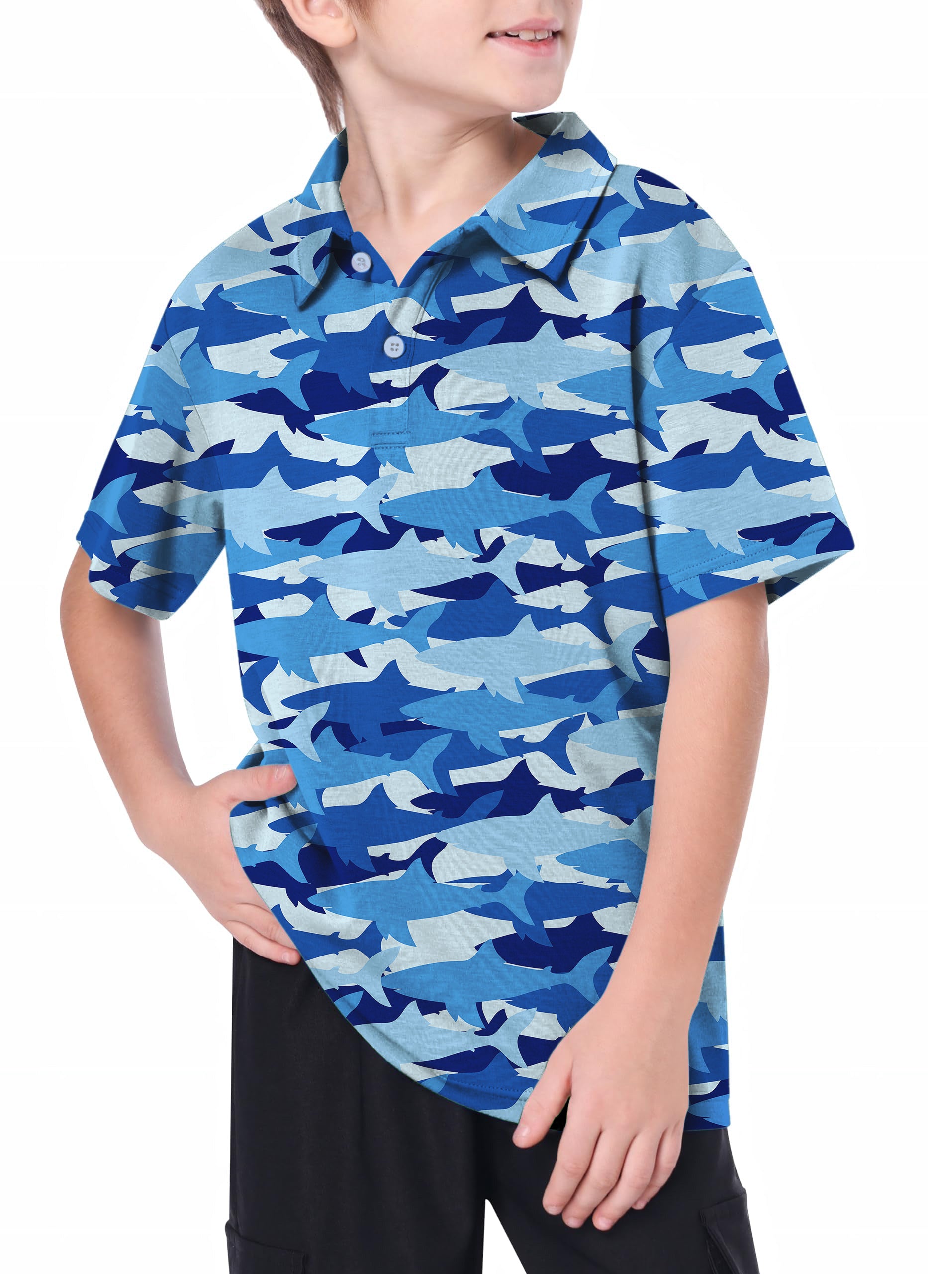 Youth Blue Shark Swarm Golf Polo