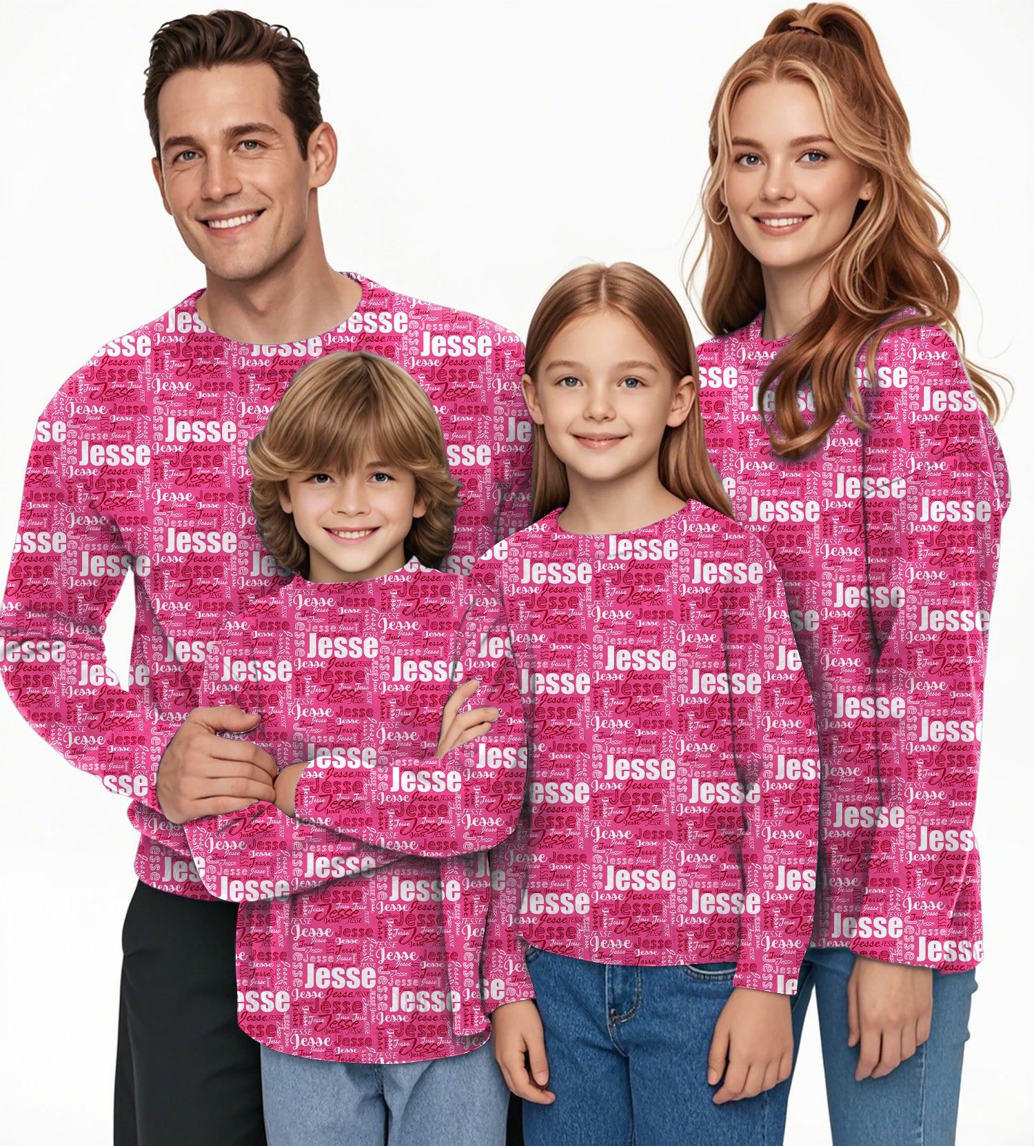 Custom name fuchsia Crewneck Pullover Ugly Sweater Men Women boy girl family