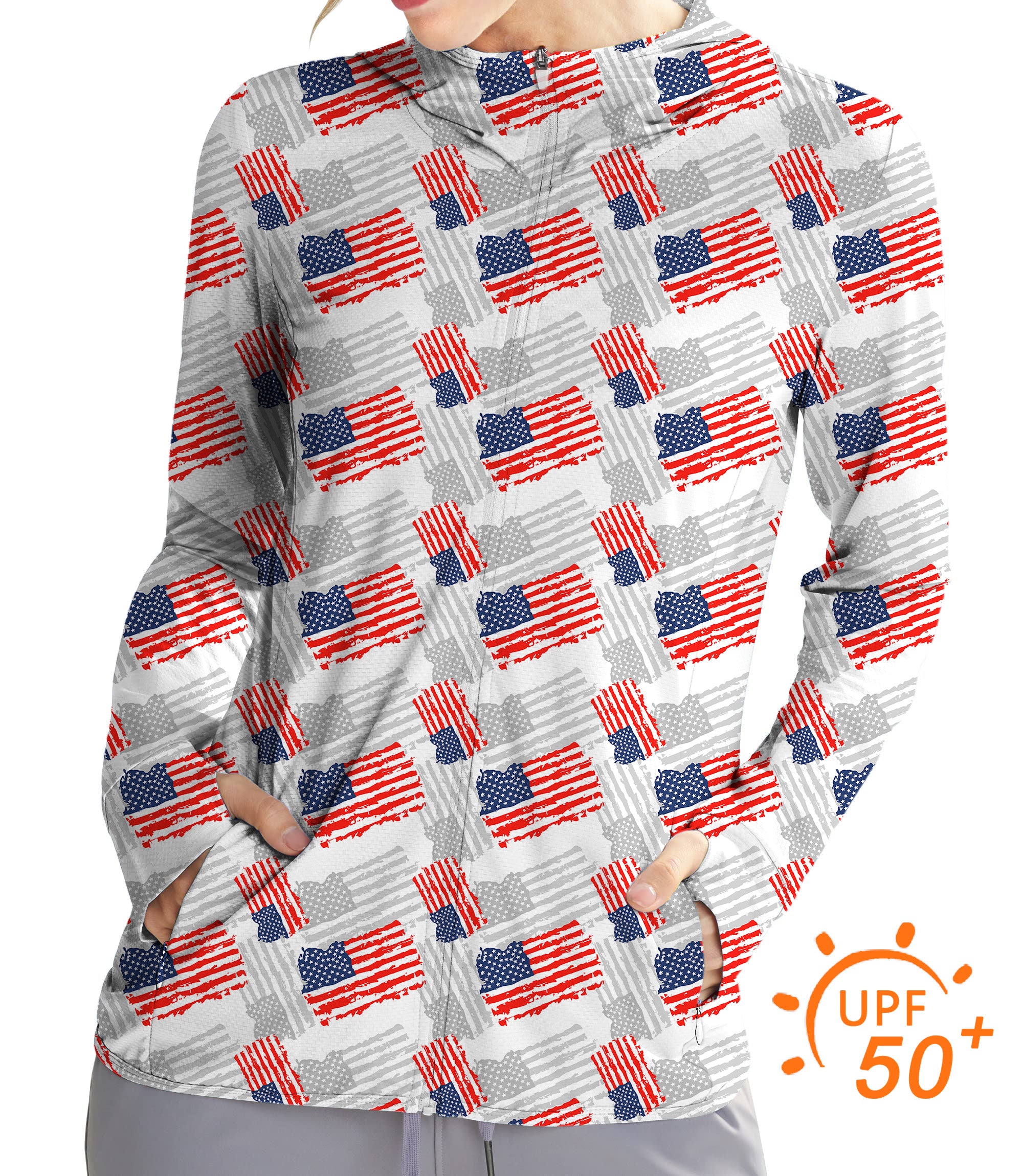 Women's Outdoor American flag Golf Sun Protection Slim Fit zip hoodies