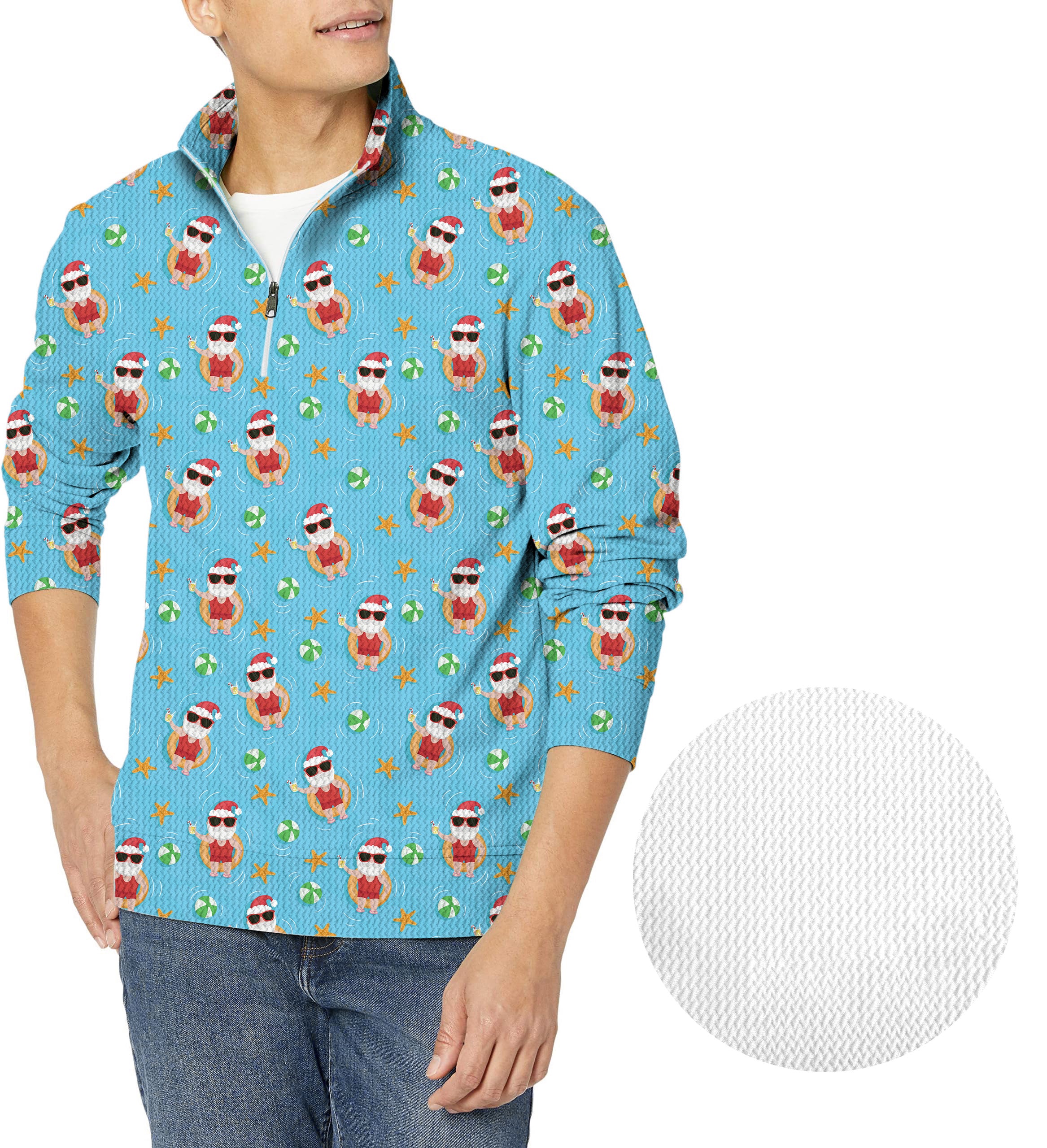 Christmas Santa Swim juice-Men's Golf Waffle Zipper Pullover