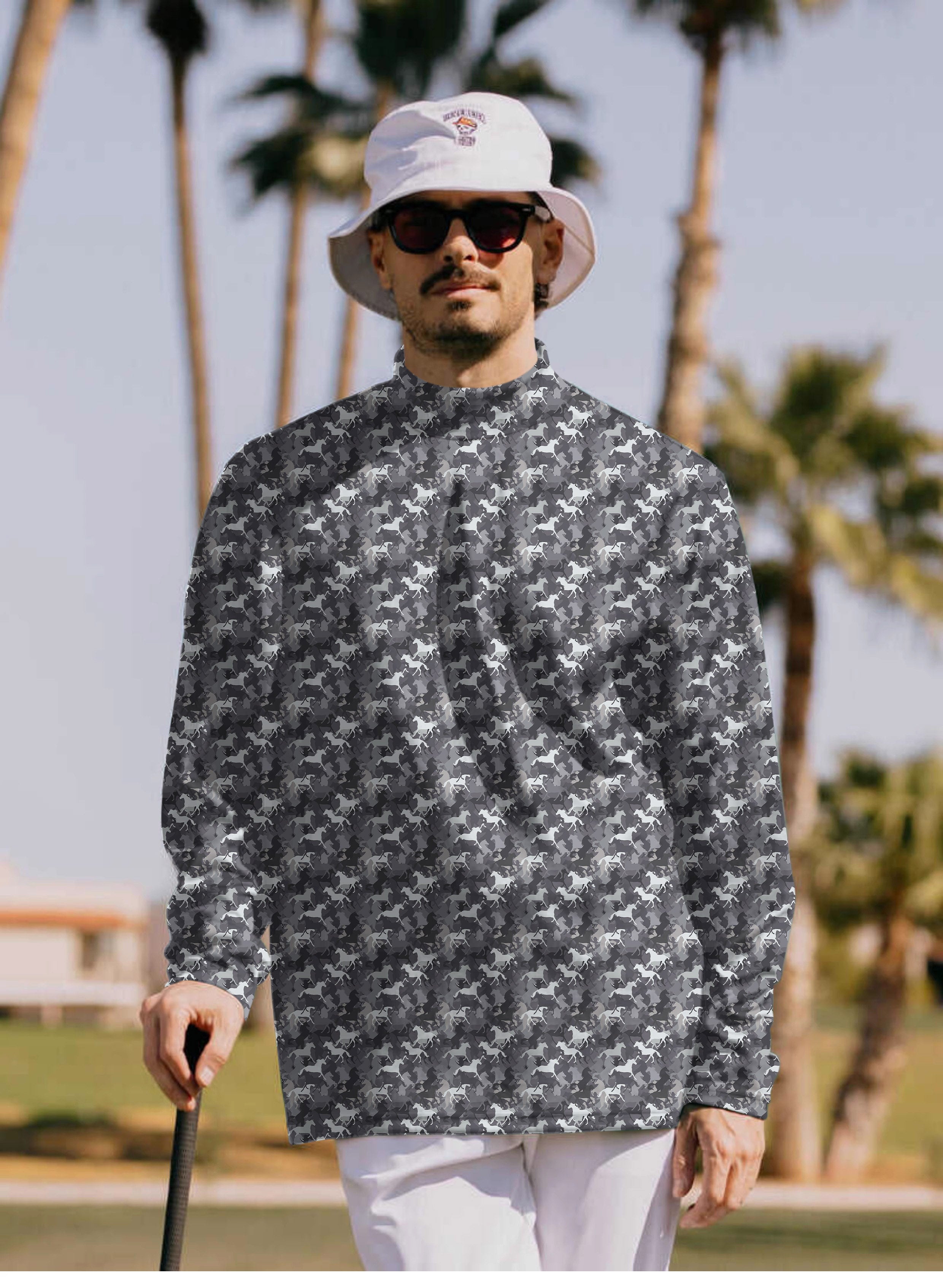 Men's horses Pullover High neck Long/Short sleeve T-Shirt