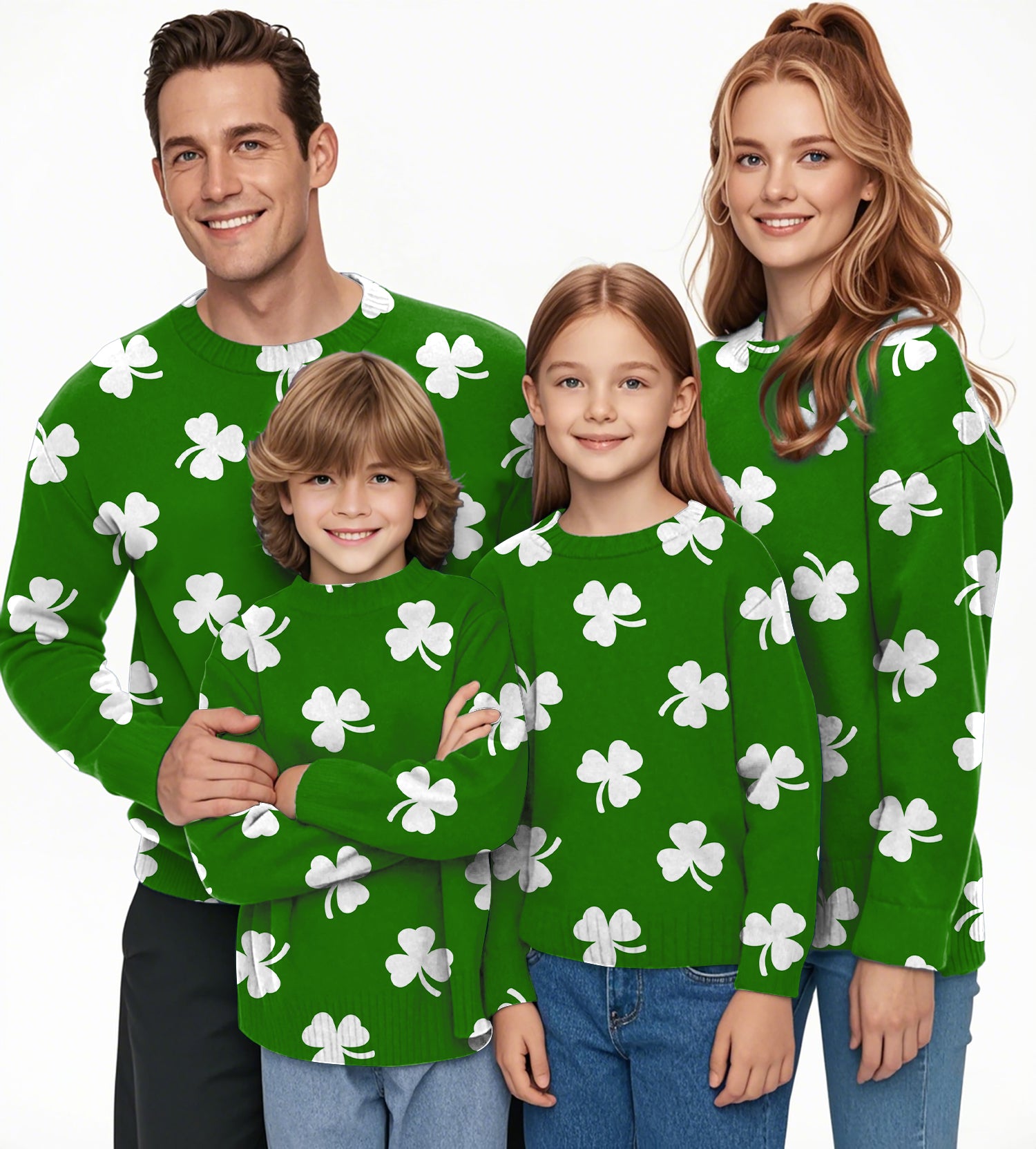 Leaf clover St. Patrick's Day Crewneck Pullover Ugly Sweater Men Women boy girl family