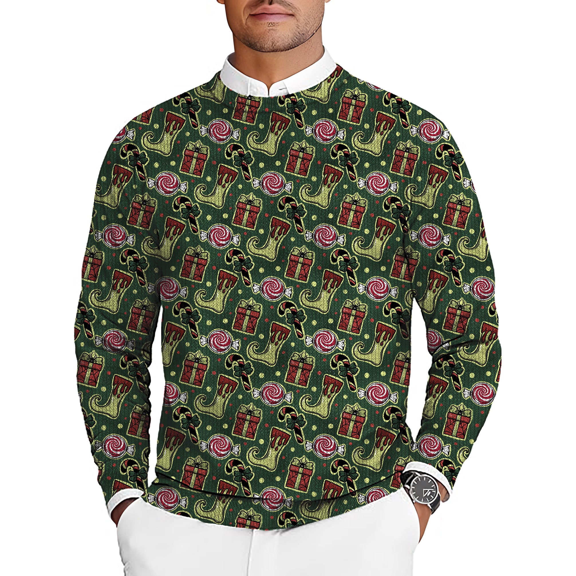 Christmas socks Men's Golf Crewneck Pullover Sweaters Ugly Sweater
