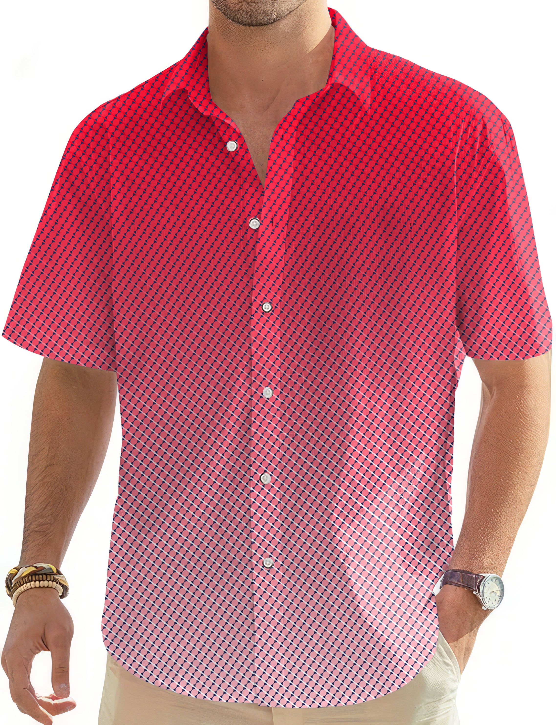 Red Gradient Men's Golf Hawaiian Shirts Button Down Shirt