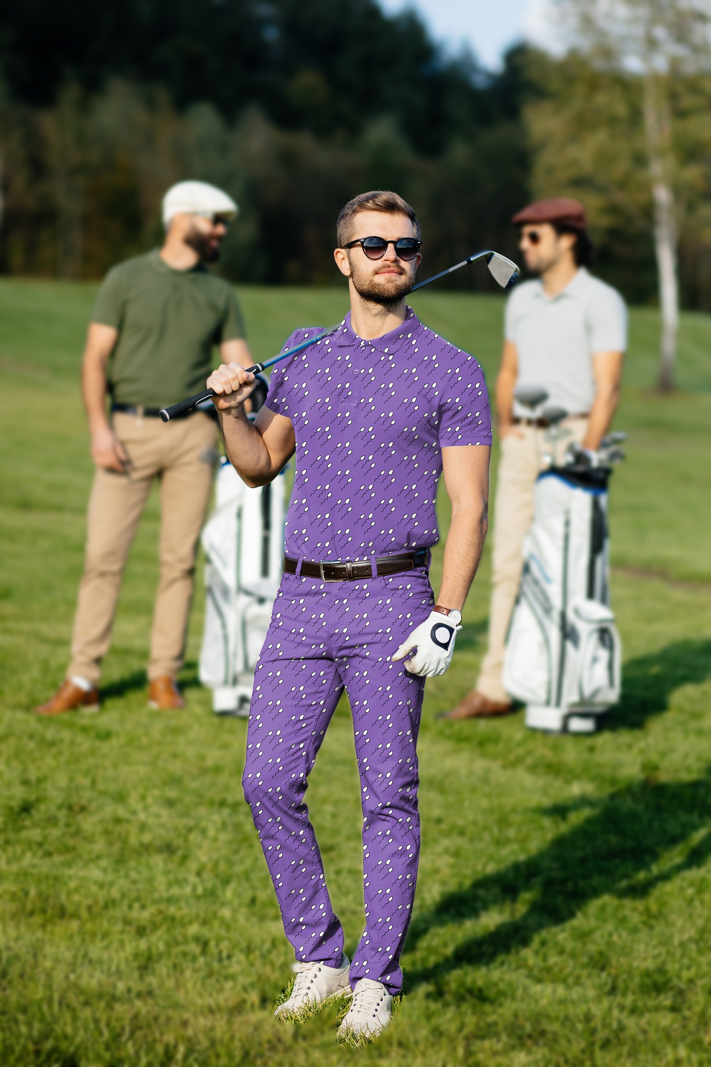 Men's Golf Set Polo+Pants Abstract Sperm Lines