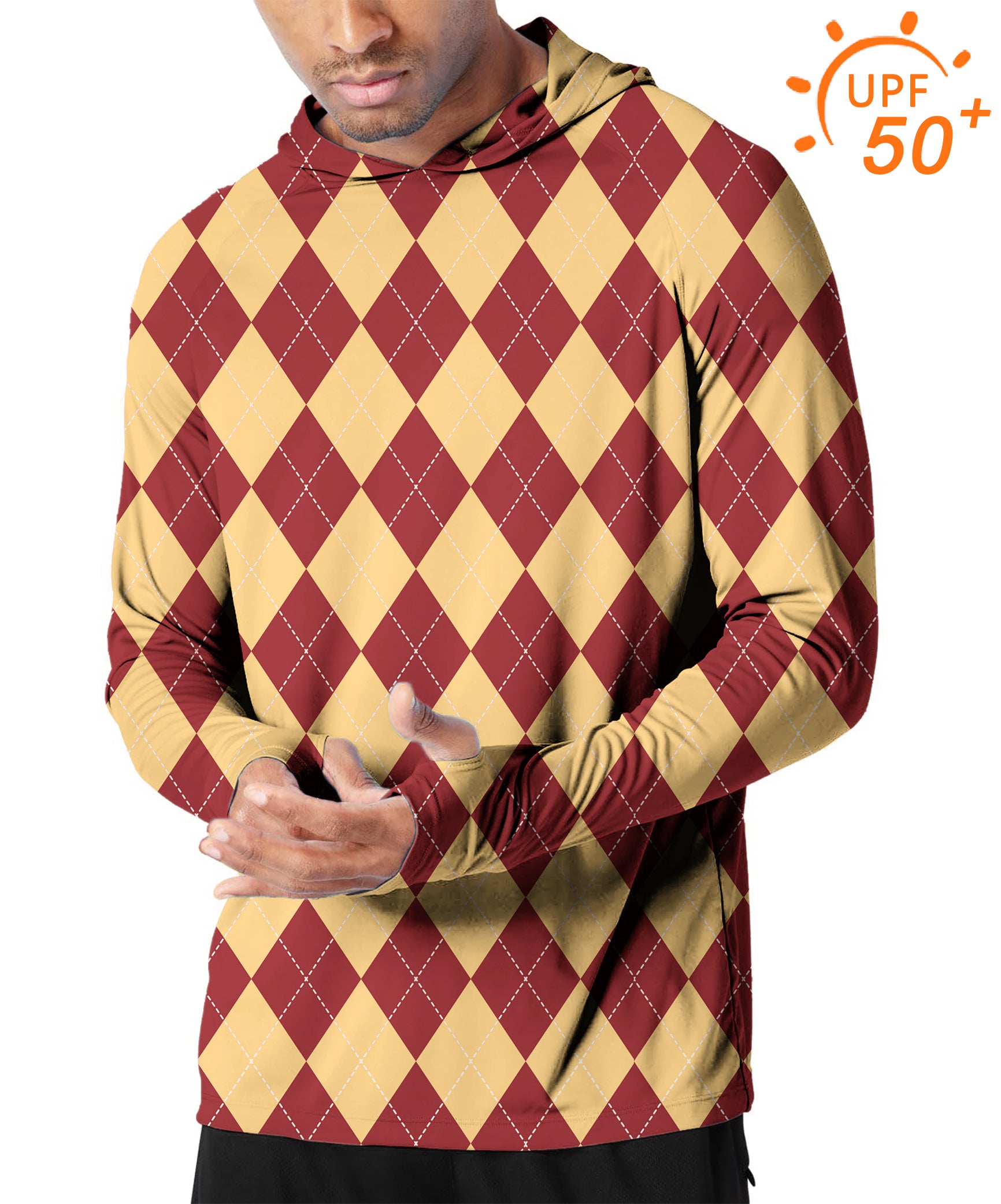 Men's Outdoor yellow red Argyle Golf Sun Protection Slim Fit  hoodies