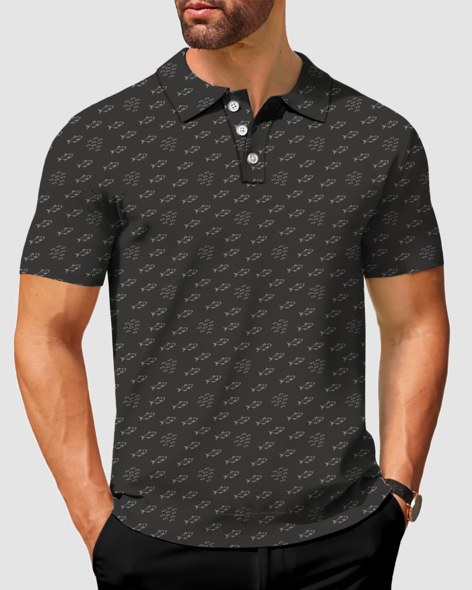Men's Minimal Fish Sketch Polo