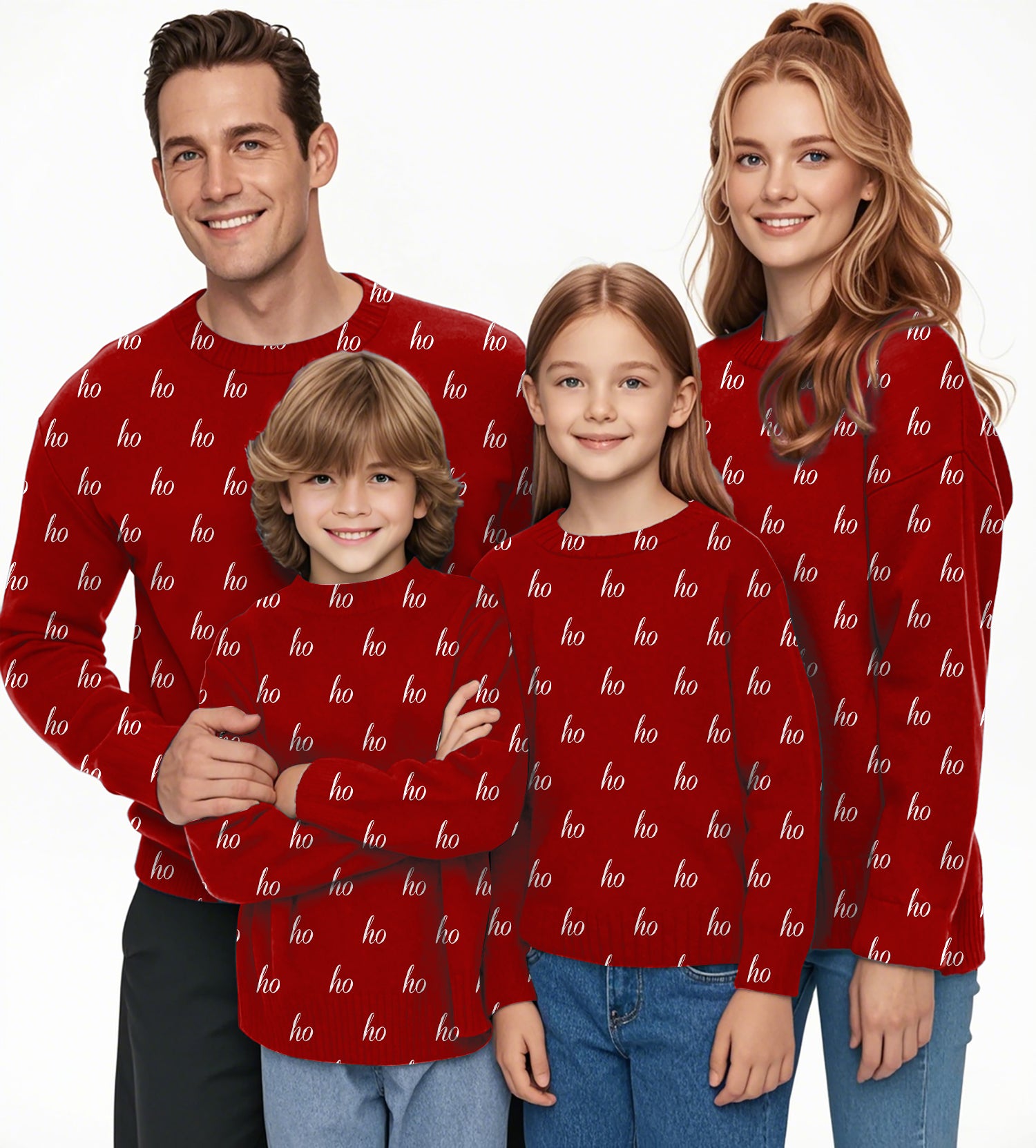 Red Custom Name Christmas Crewneck Pullover Ugly Sweater Men Women boy girl family