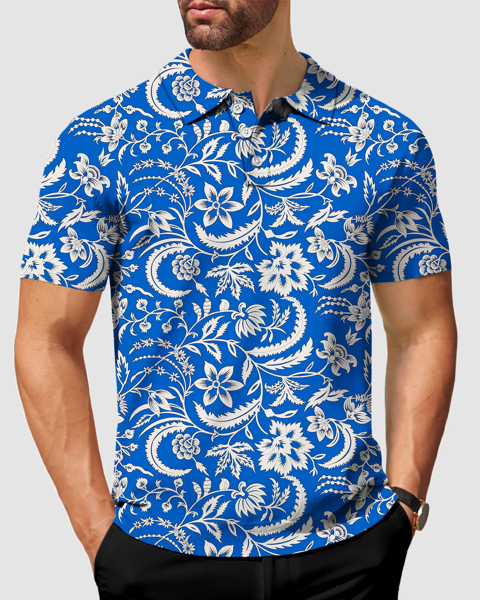 Men's Blue flowers Polo