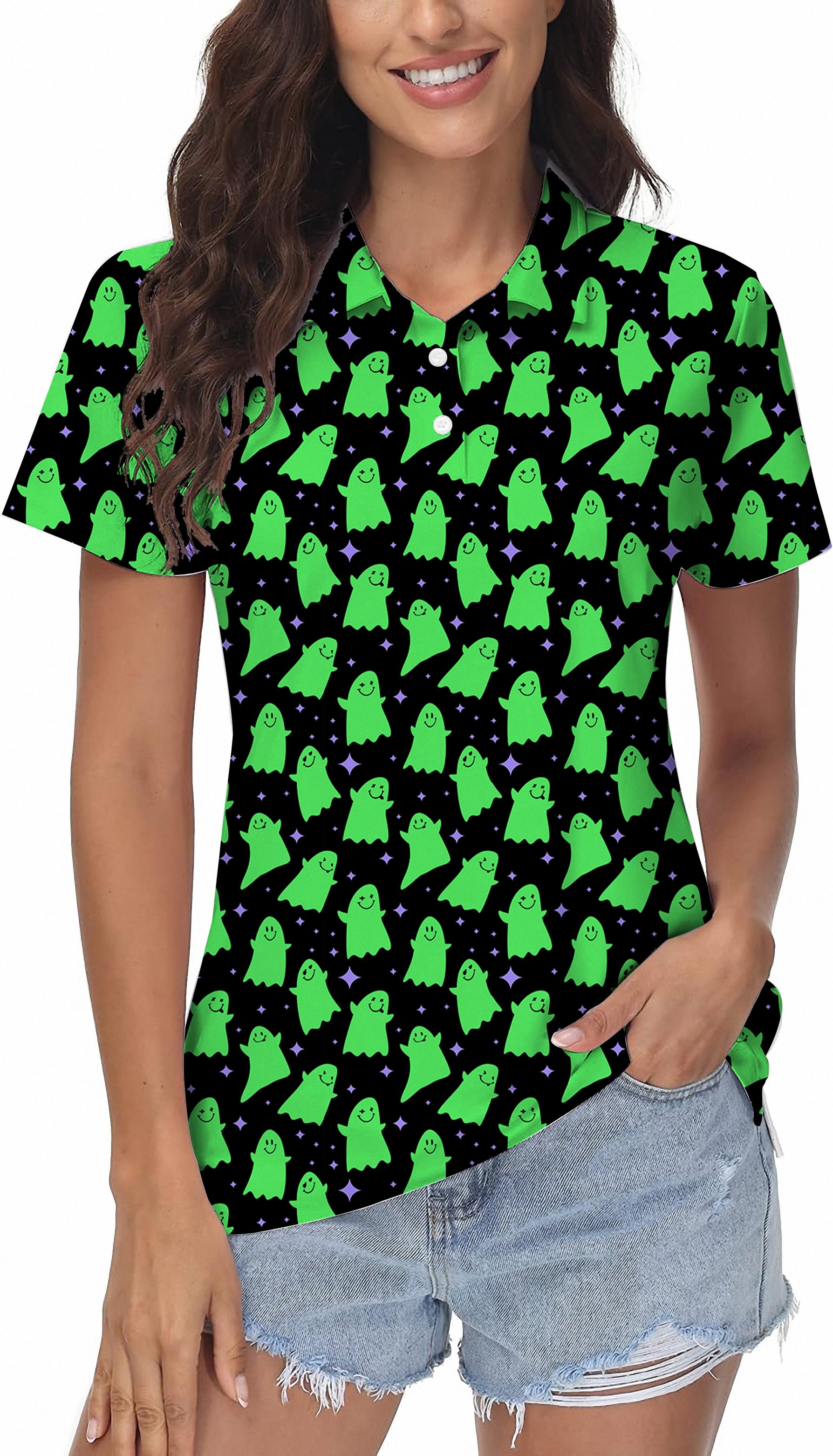 Halloween Green Ghost Women's Golf Polo