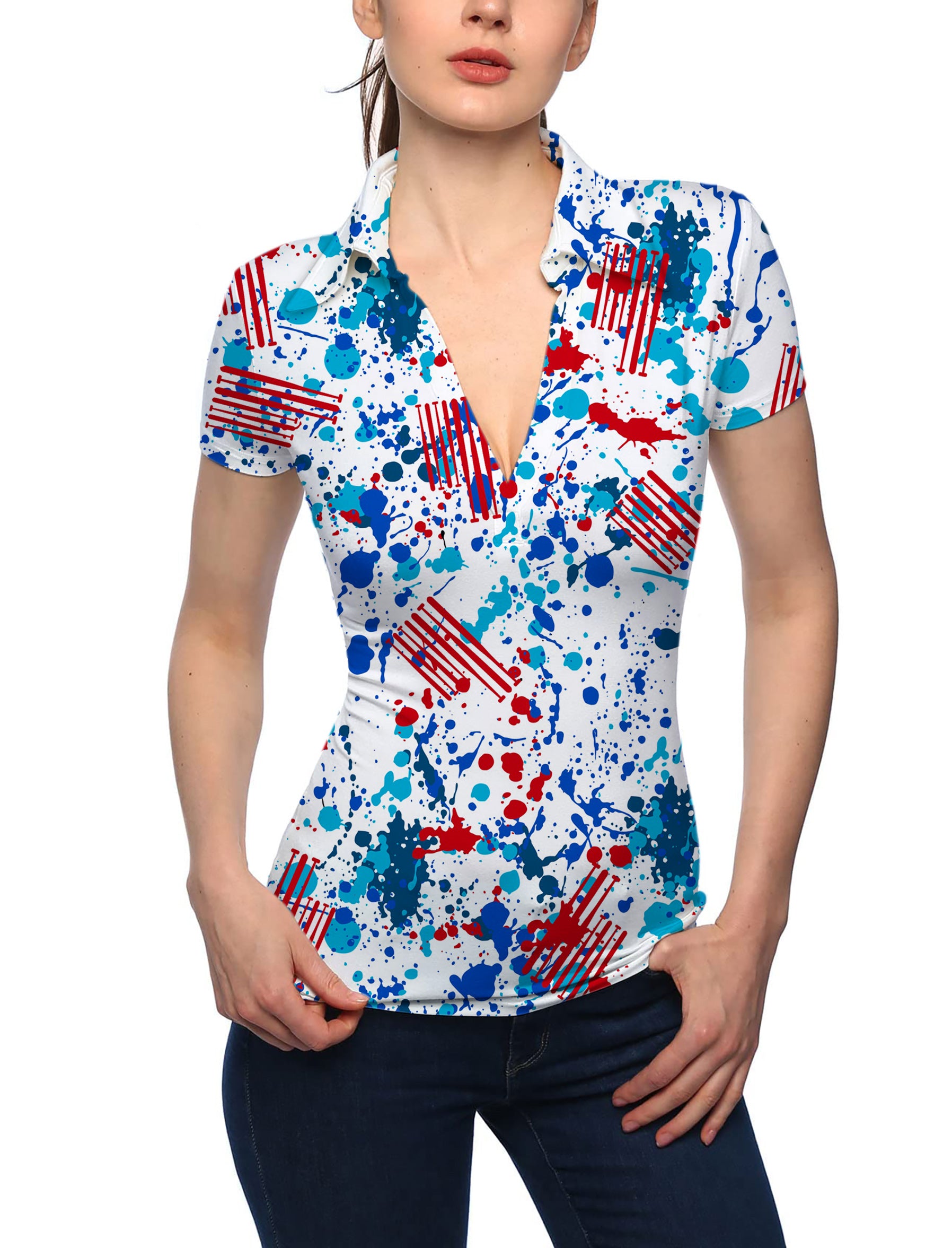 Women's graffiti V Neck Golf Polo