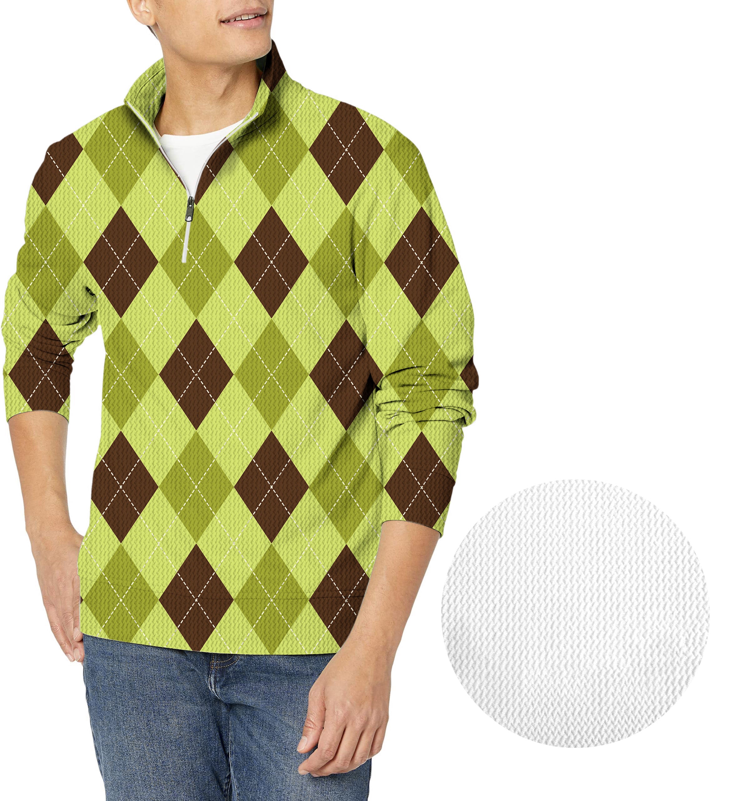 Yollow Argyle-Men's Golf Waffle Zipper Pullover