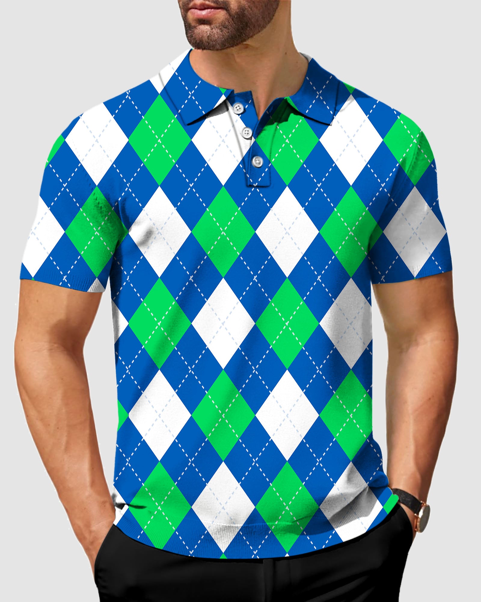 Men's  Argyle green blue Polo