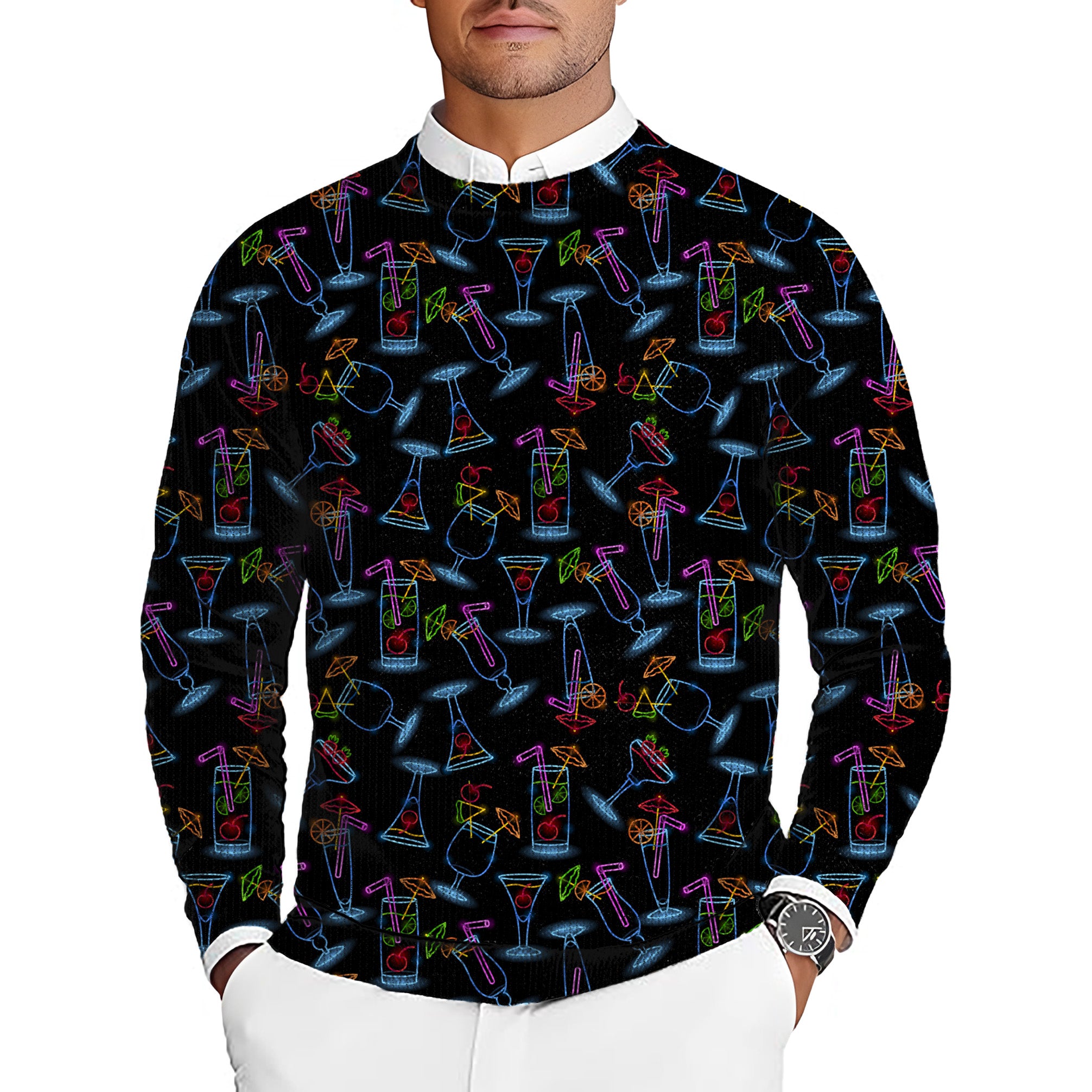 Neon Drinker Men's Golf Crewneck Pullover Sweaters Ugly Sweater