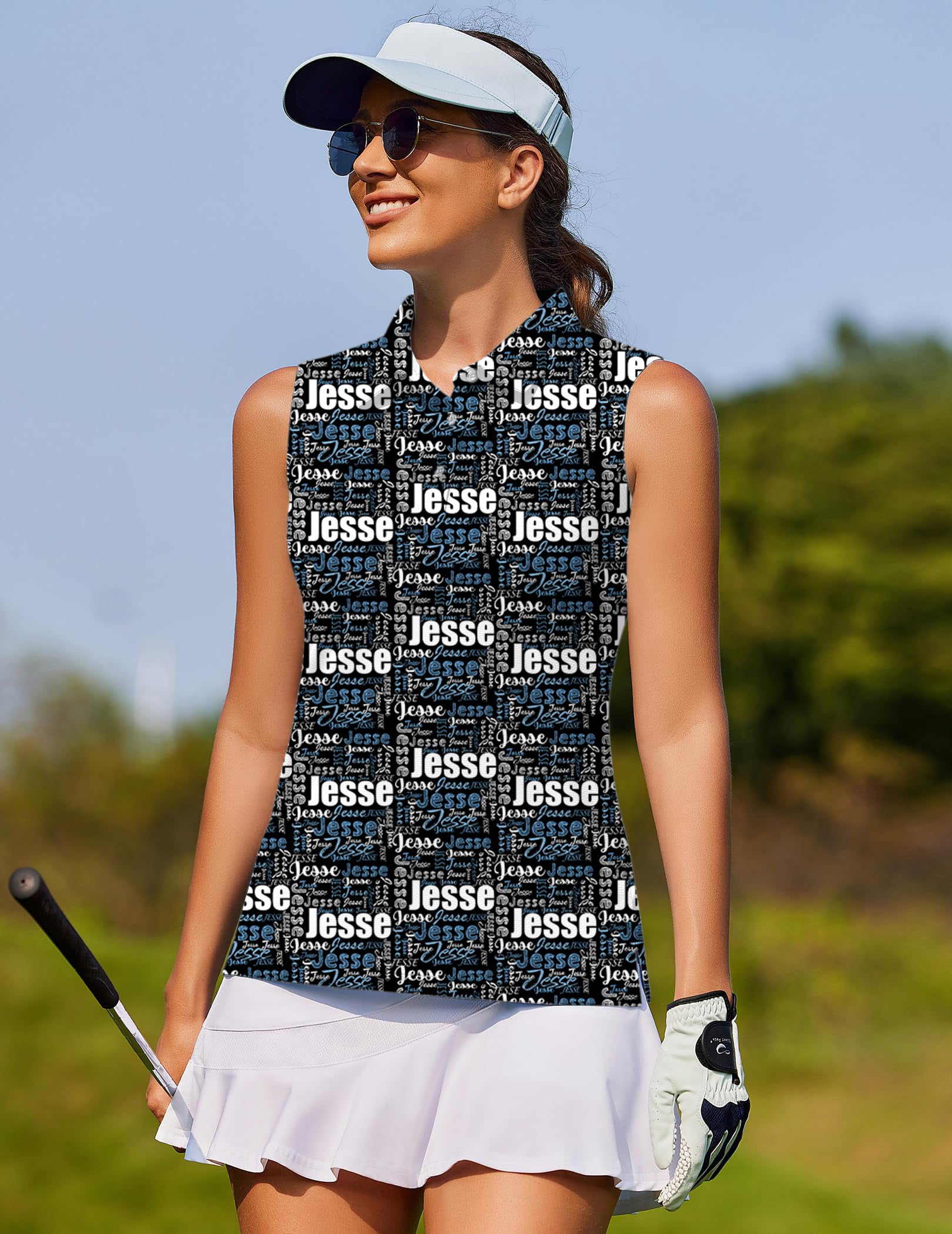 Custom name black- Women's golf Sleeveless shirt