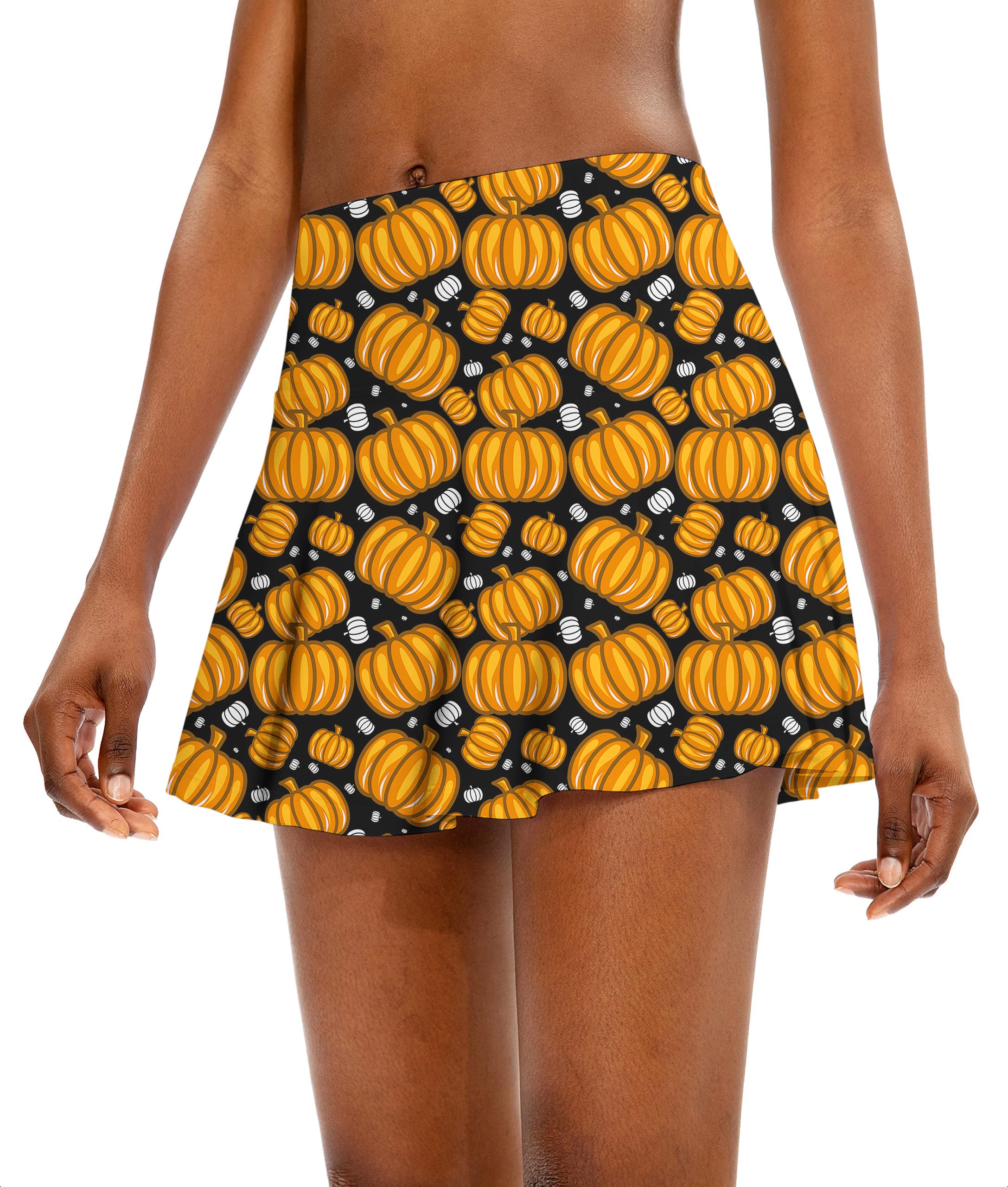 Halloween Pumpkin Family Women's Athletic Golf Skorts Flared Skirts