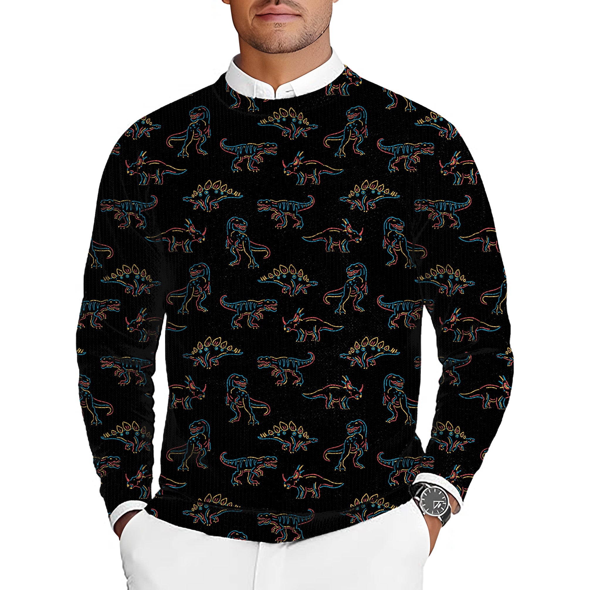 Prehistoric times dinosaur Men's Golf Crewneck Pullover Sweaters Ugly Sweater