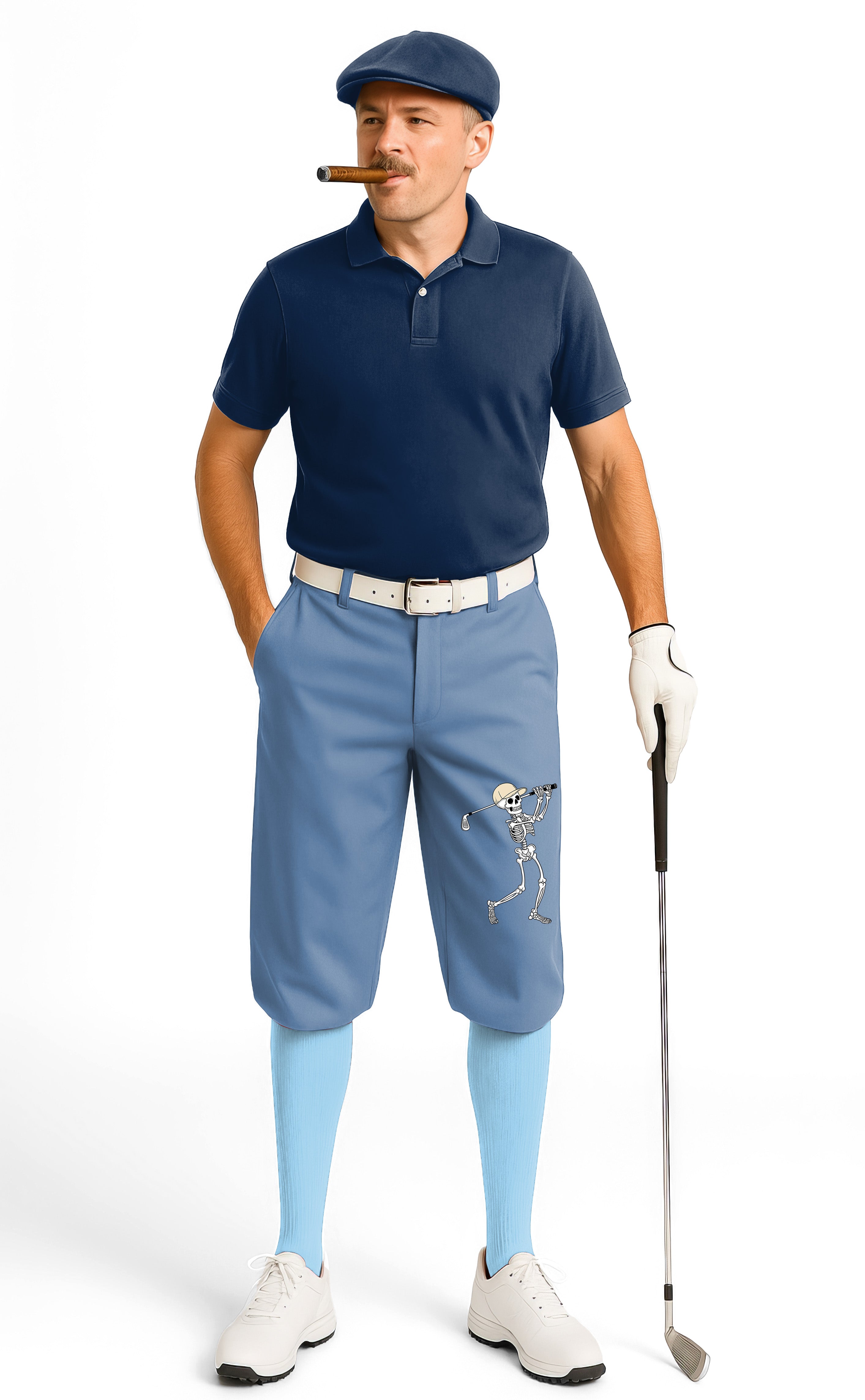 White Blue Halloween Skeleton Golf Men's Golf Knickers Pants