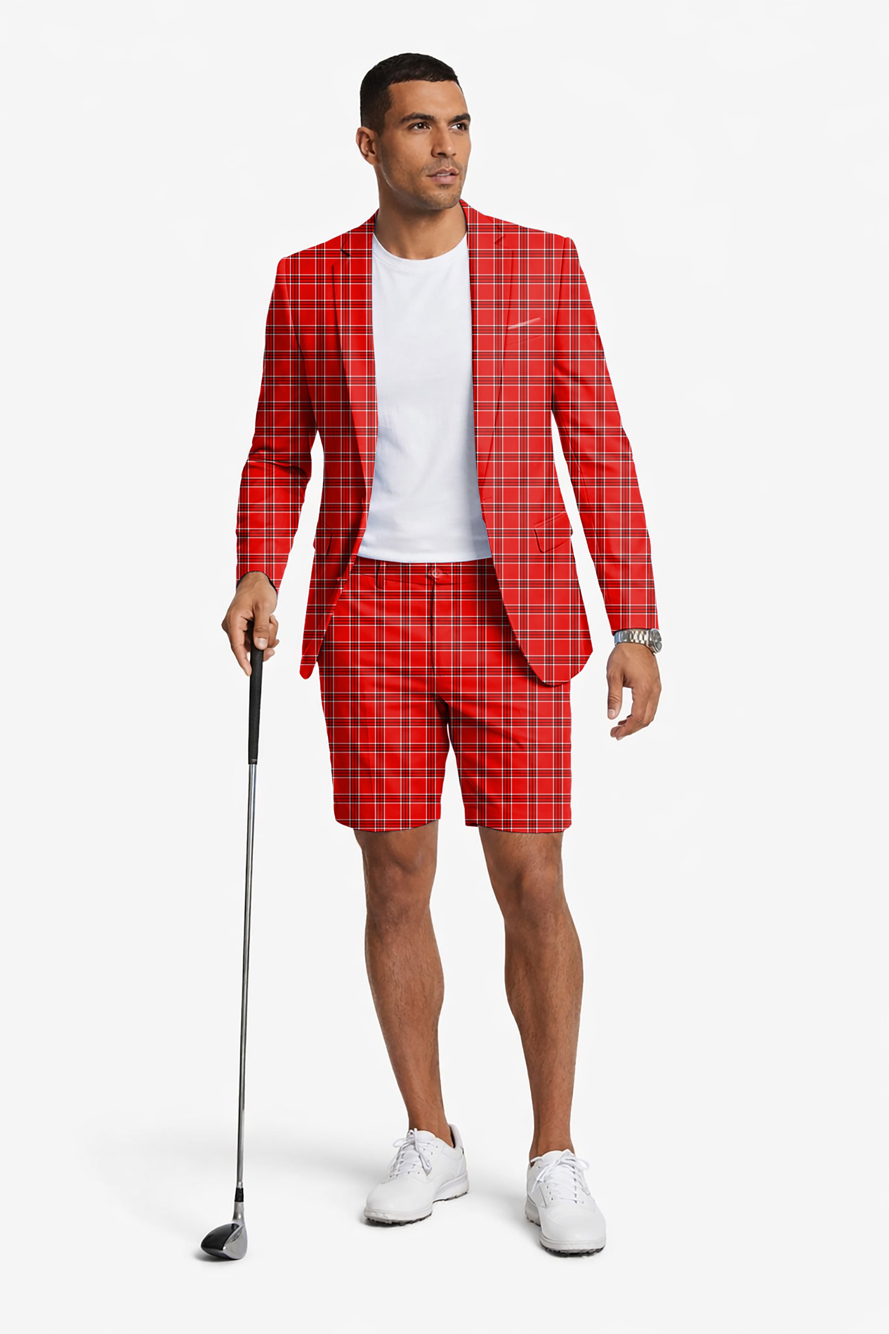 Red grid Men's Party Costumes-Theme Party 2pcs Suit set-Blazer Shorts