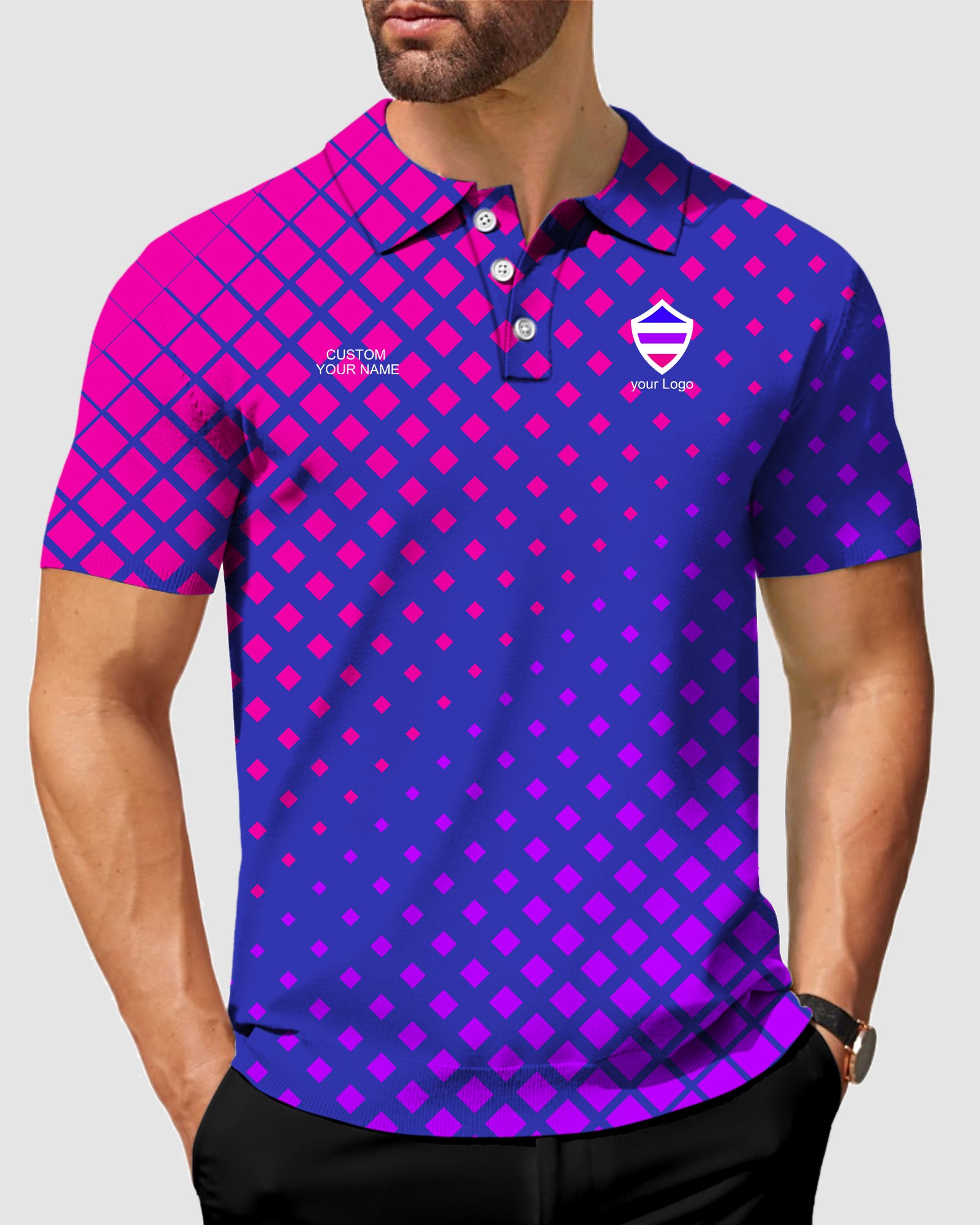 Men's blue purple pink sport Team golf polo