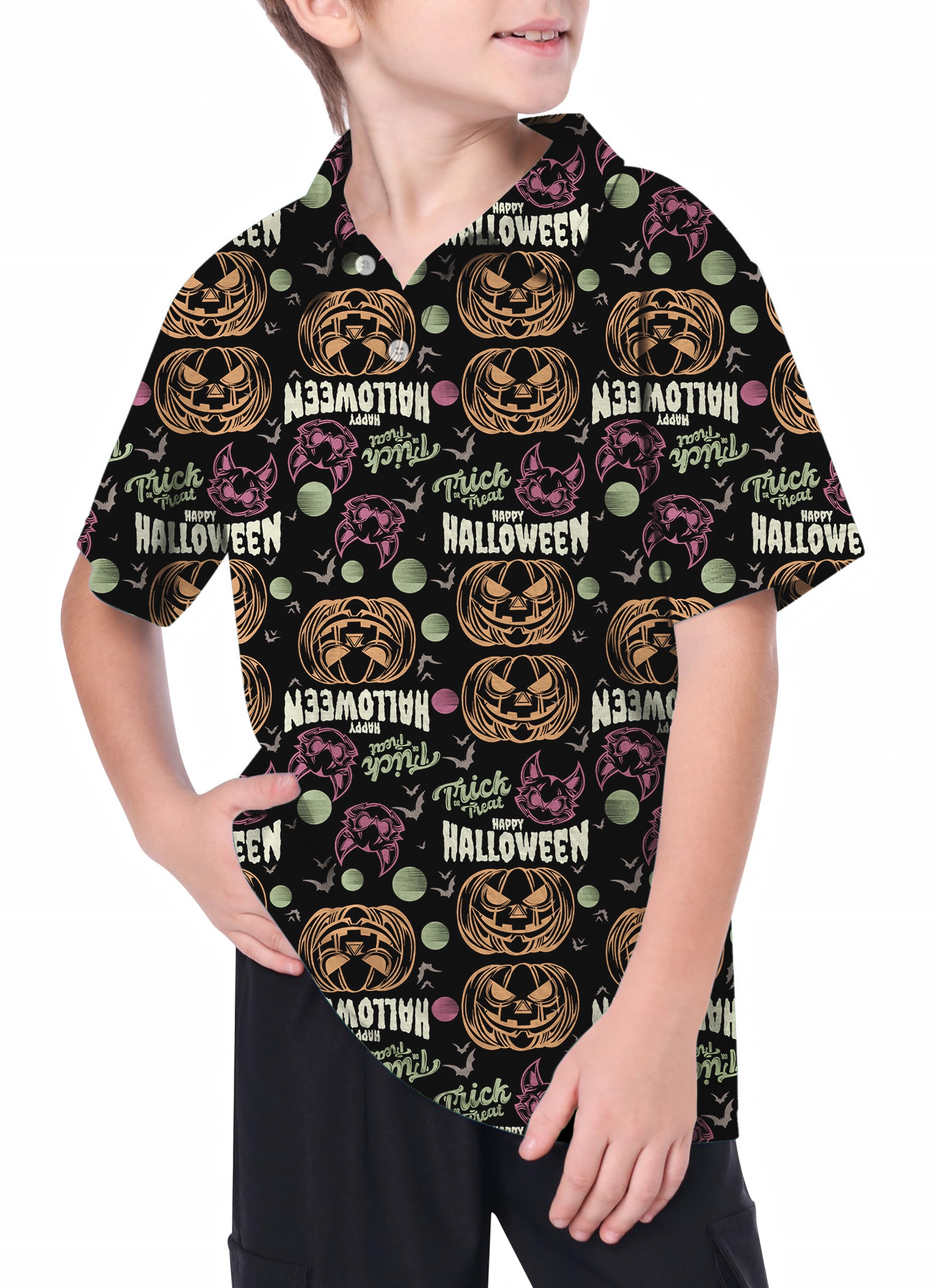 Youth Happy Halloween Colorful Pumpkin Golf Polo