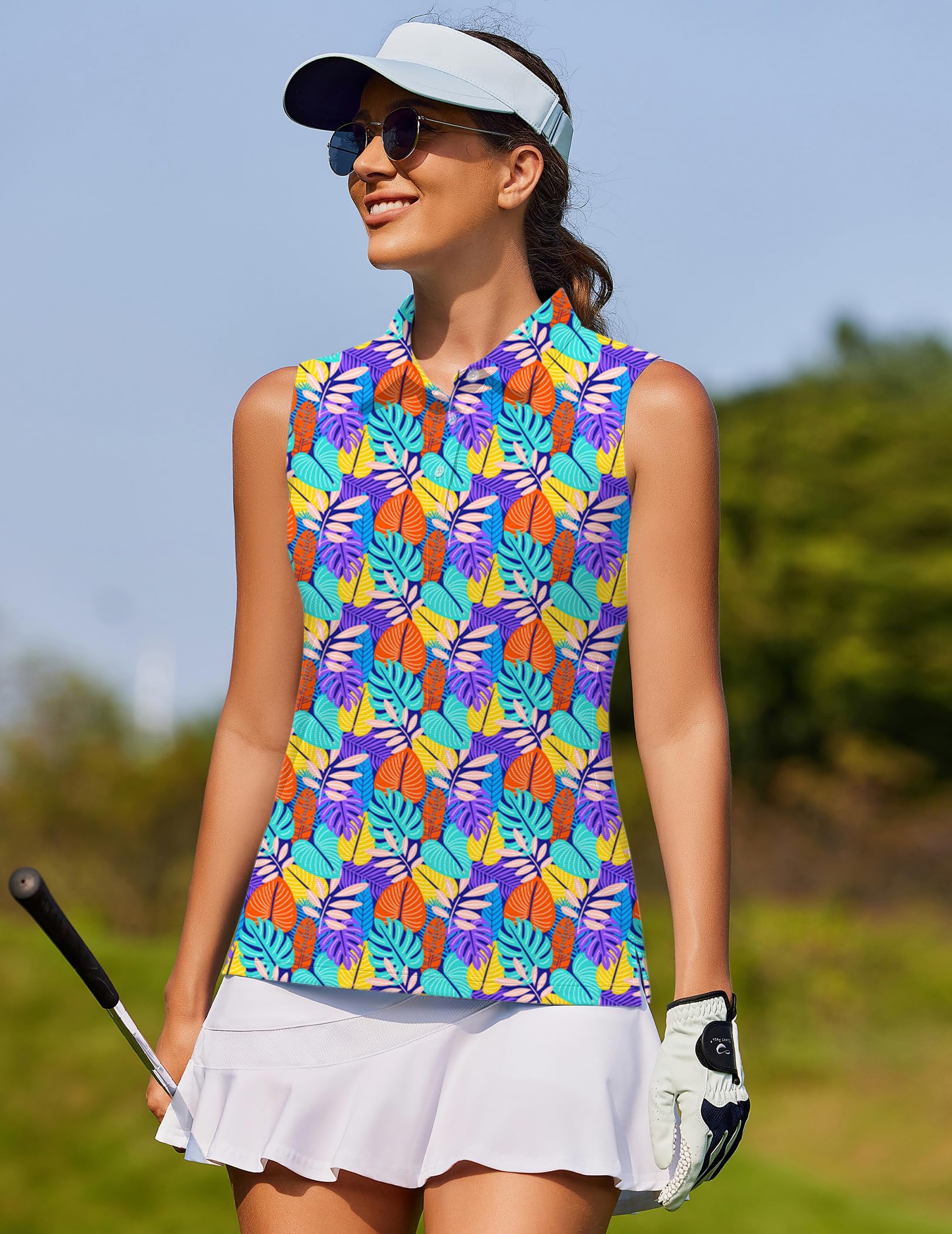 Tropical palm leaves Women's golf Sleeveless shirt