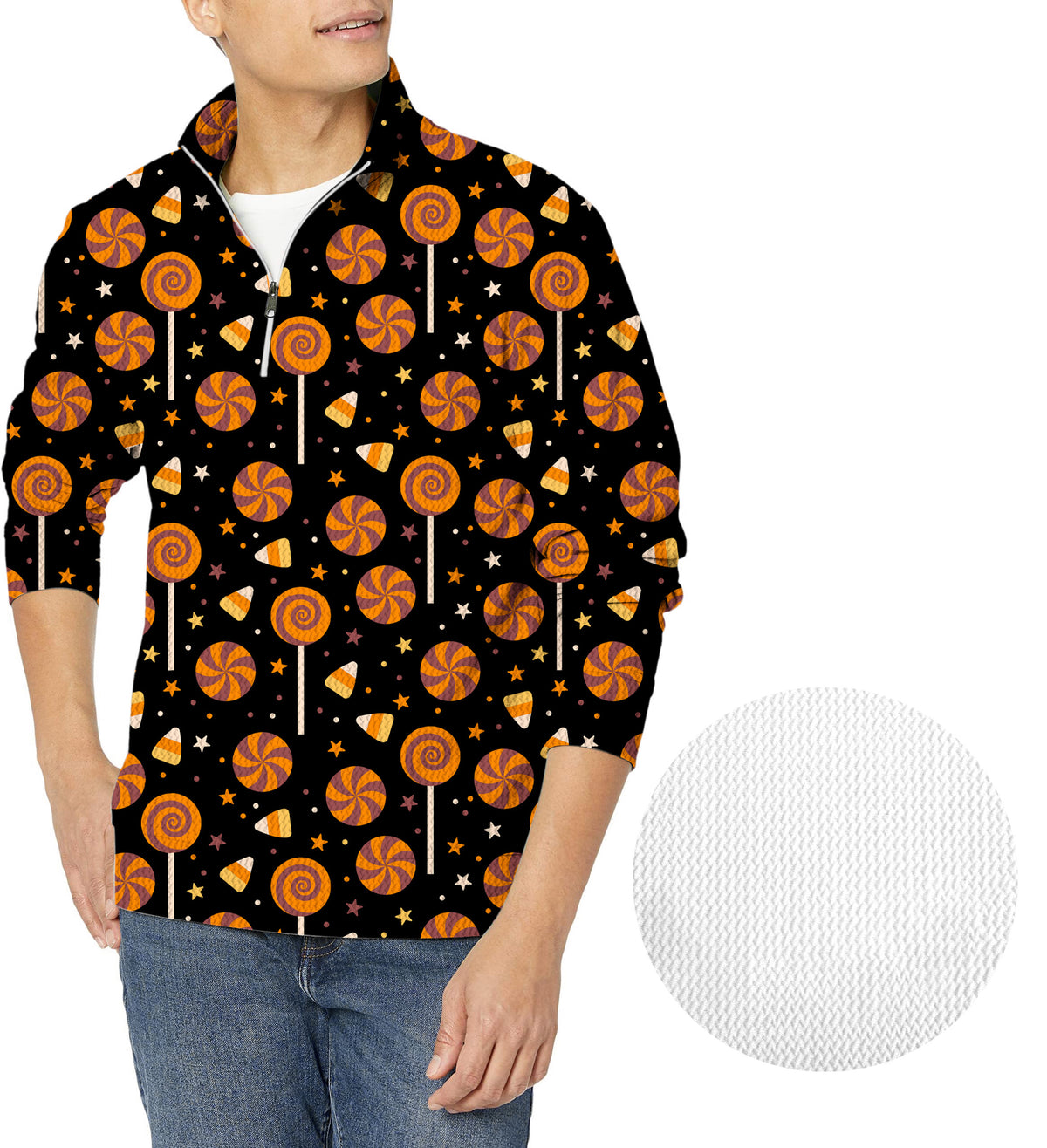Halloween Lollipops Men's Golf Waffle Zipper Pullover