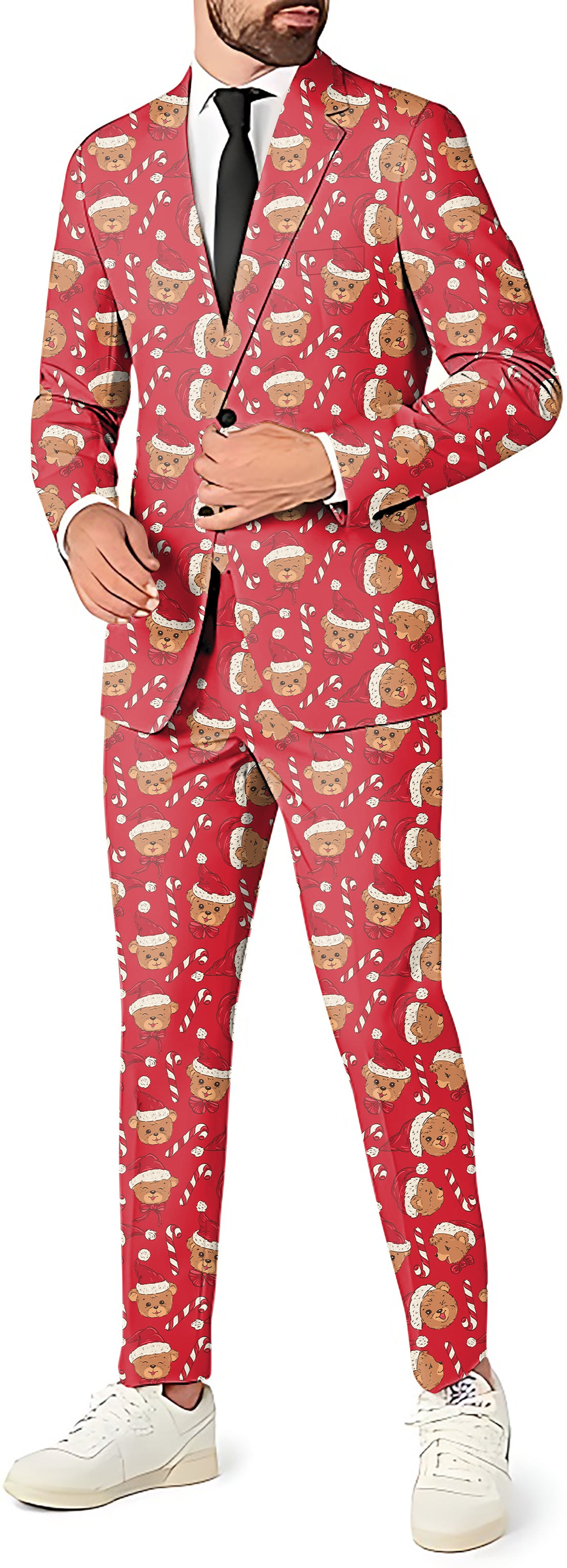 Red Christmas Teddy Bear Men's Party Costumes-Theme Party 2 or 3pcs Suit set-Blazer Pants & Vest