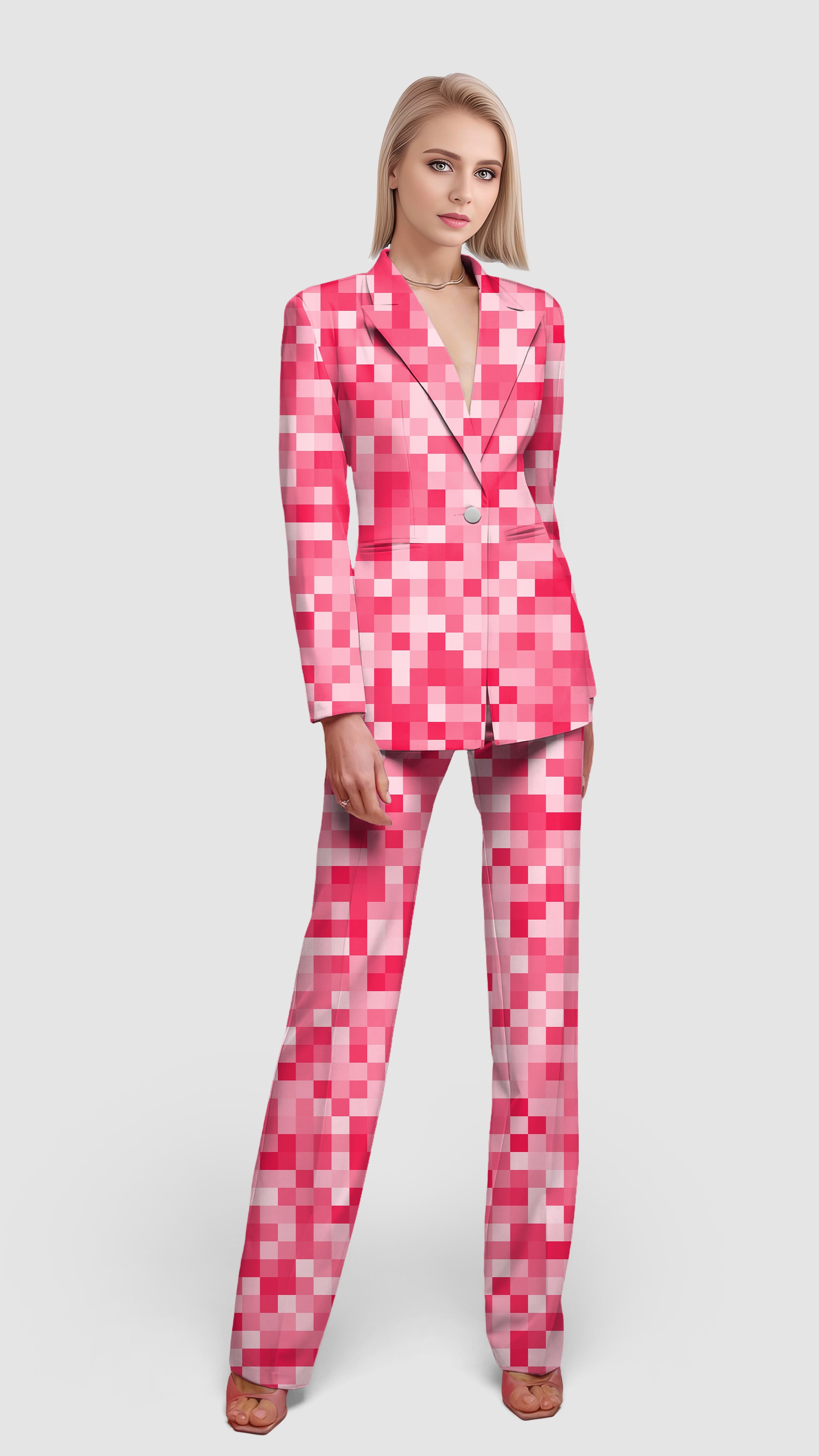 Light Red Pixel Big Women's Blazer Casual Work Office Blazer Suit set