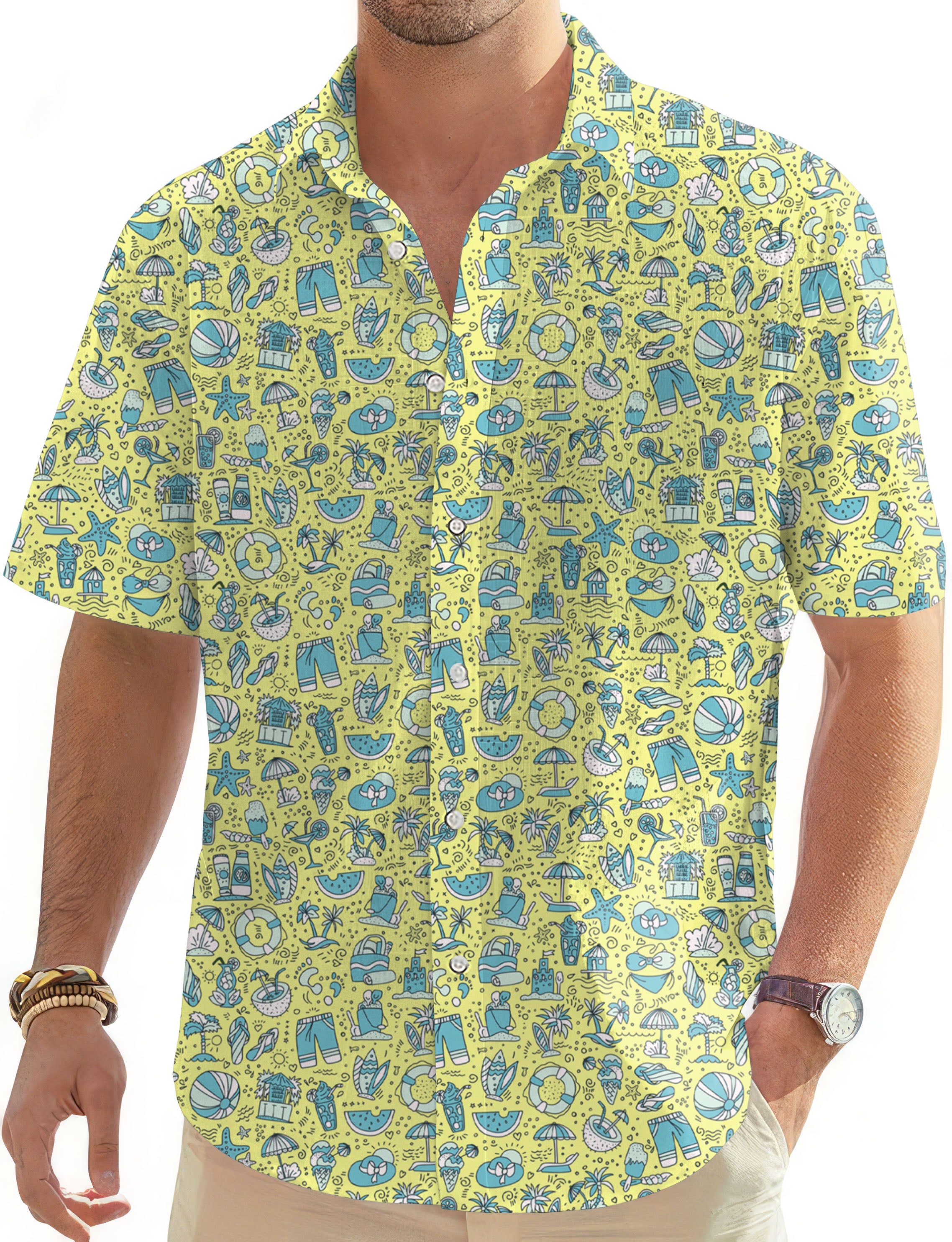 Coastal Caddy-Men's Golf Hawaiian Shirts Button Down Shirt