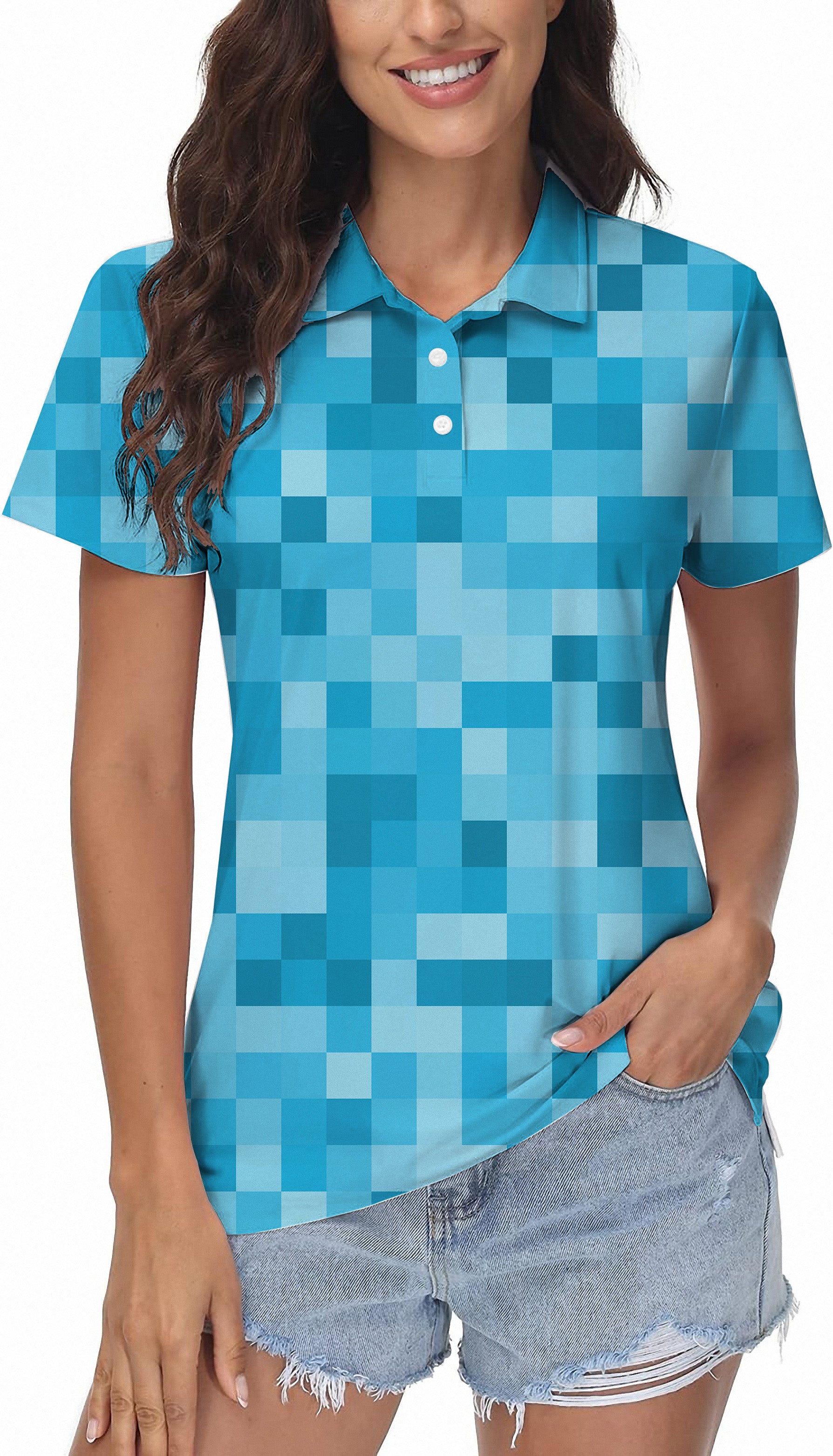 Blue Pixel Big Women's Golf Polo