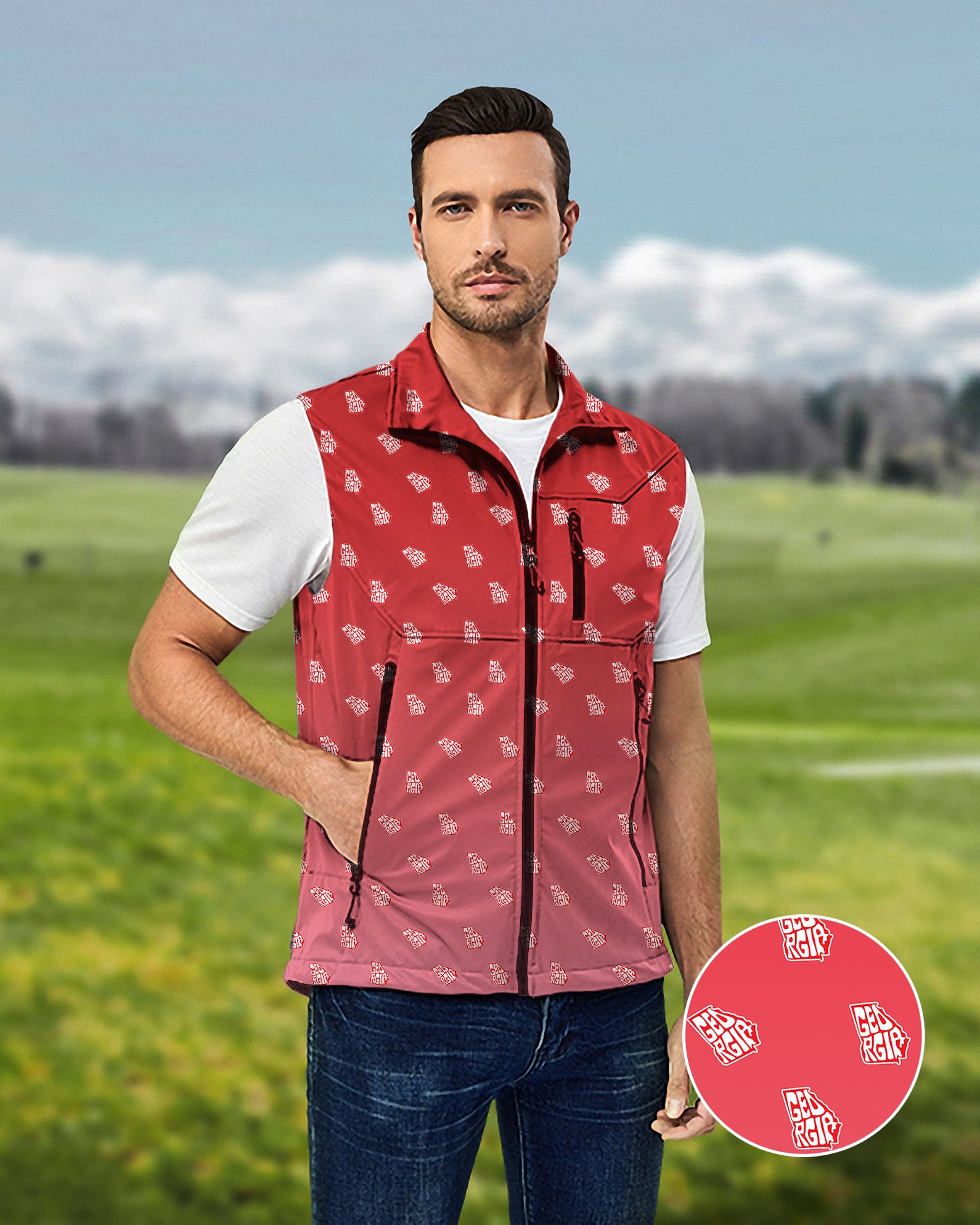 Men's Red Georgia Lightweight Softshell Vest Sleeveless Jacket for Golf Windproof Waterproof