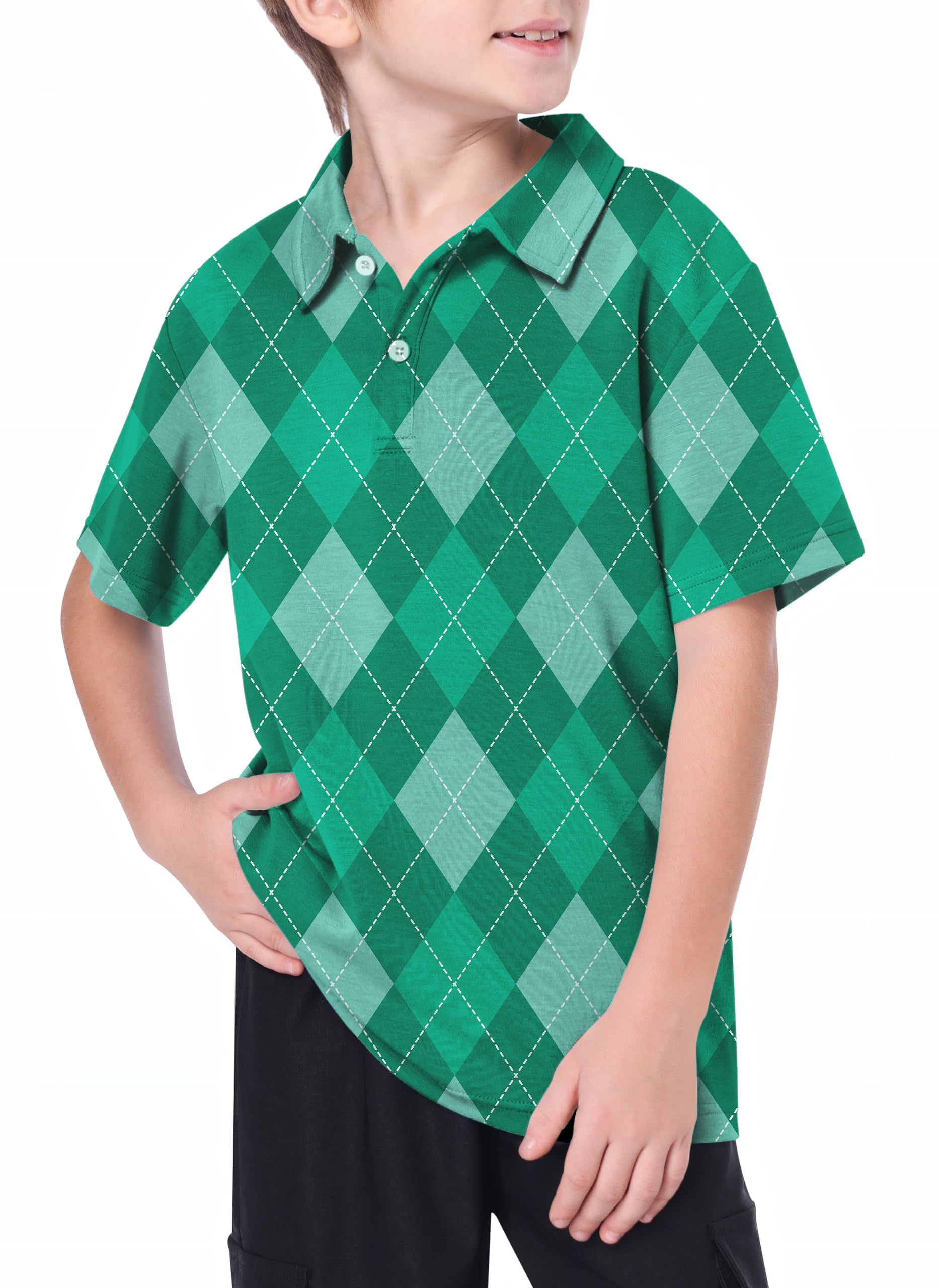 Youth Green Argyle Golf Polo