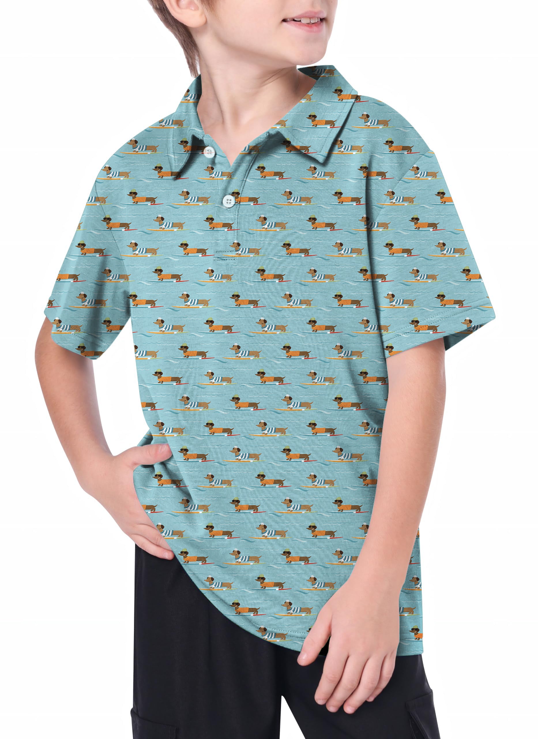 Youth Dachshund Surfing Golf Polo