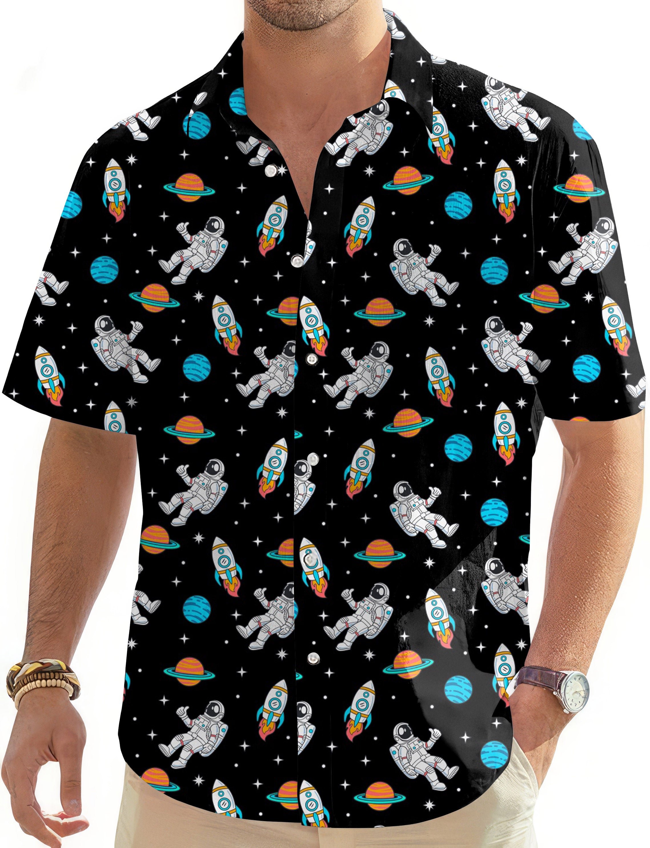 Space Man-Men's Golf Hawaiian Shirts Button Down Shirt