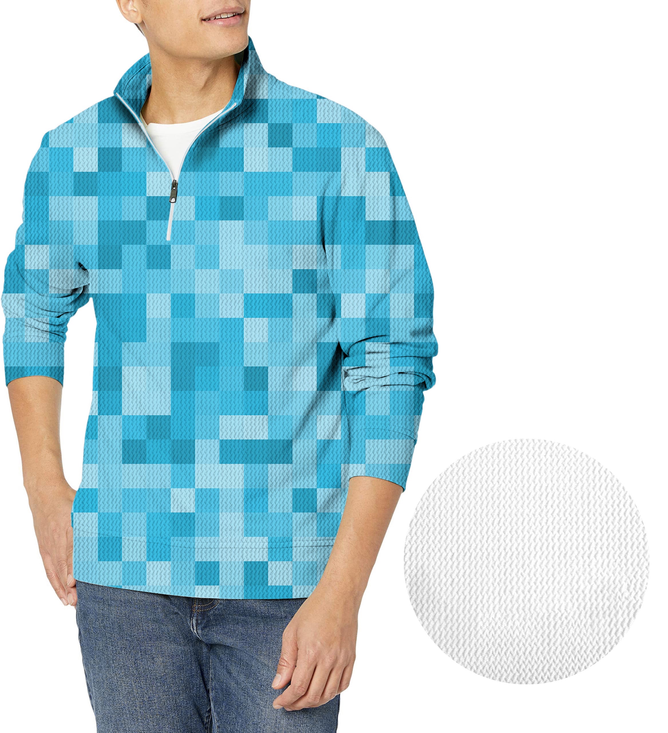 Blue Pixel Big Men's Golf Waffle Zipper Pullover